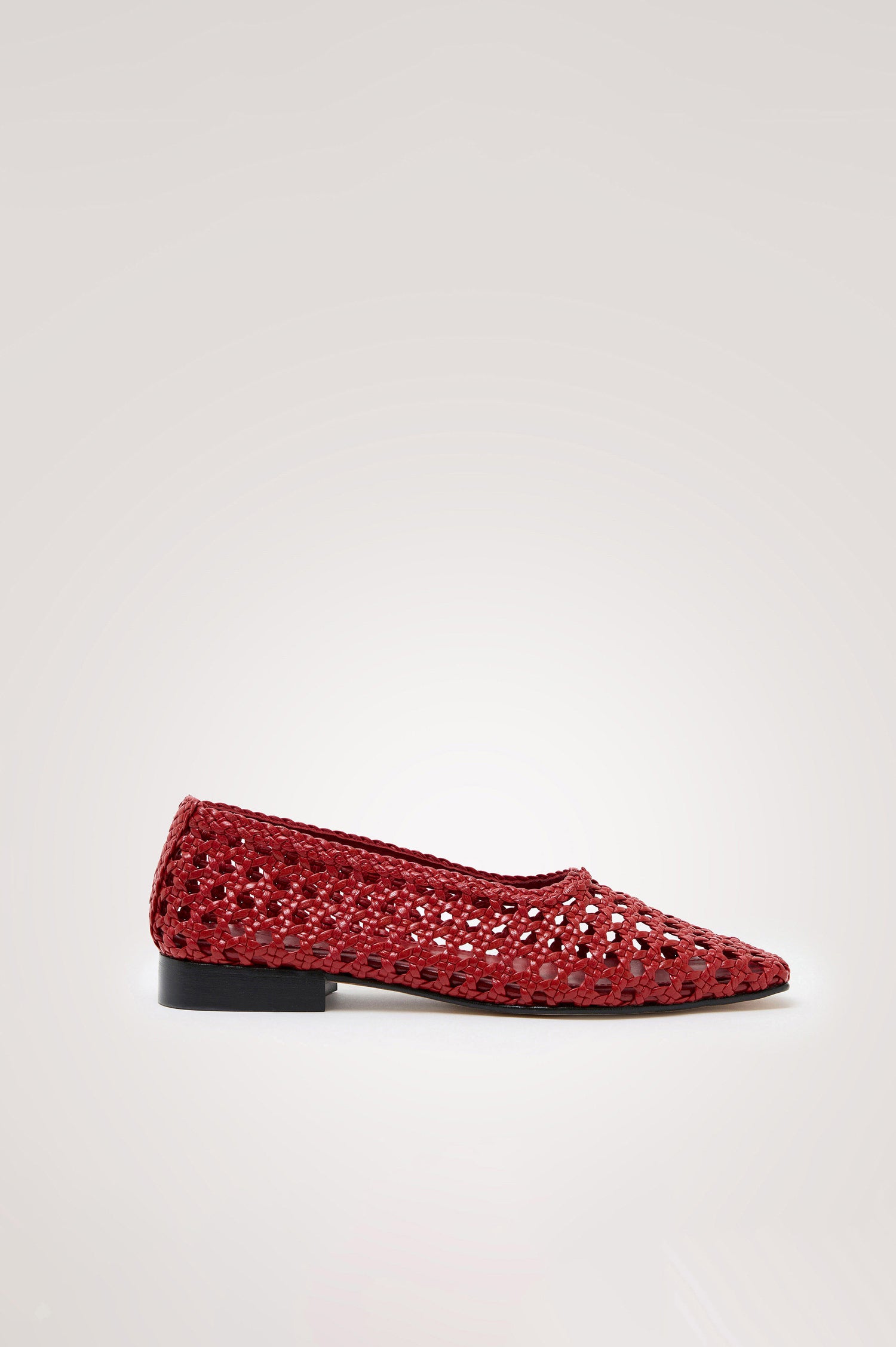 Cortona Ballet Flat in Woven Leather With Square Toe in Tomato Colorway - Side View Featured