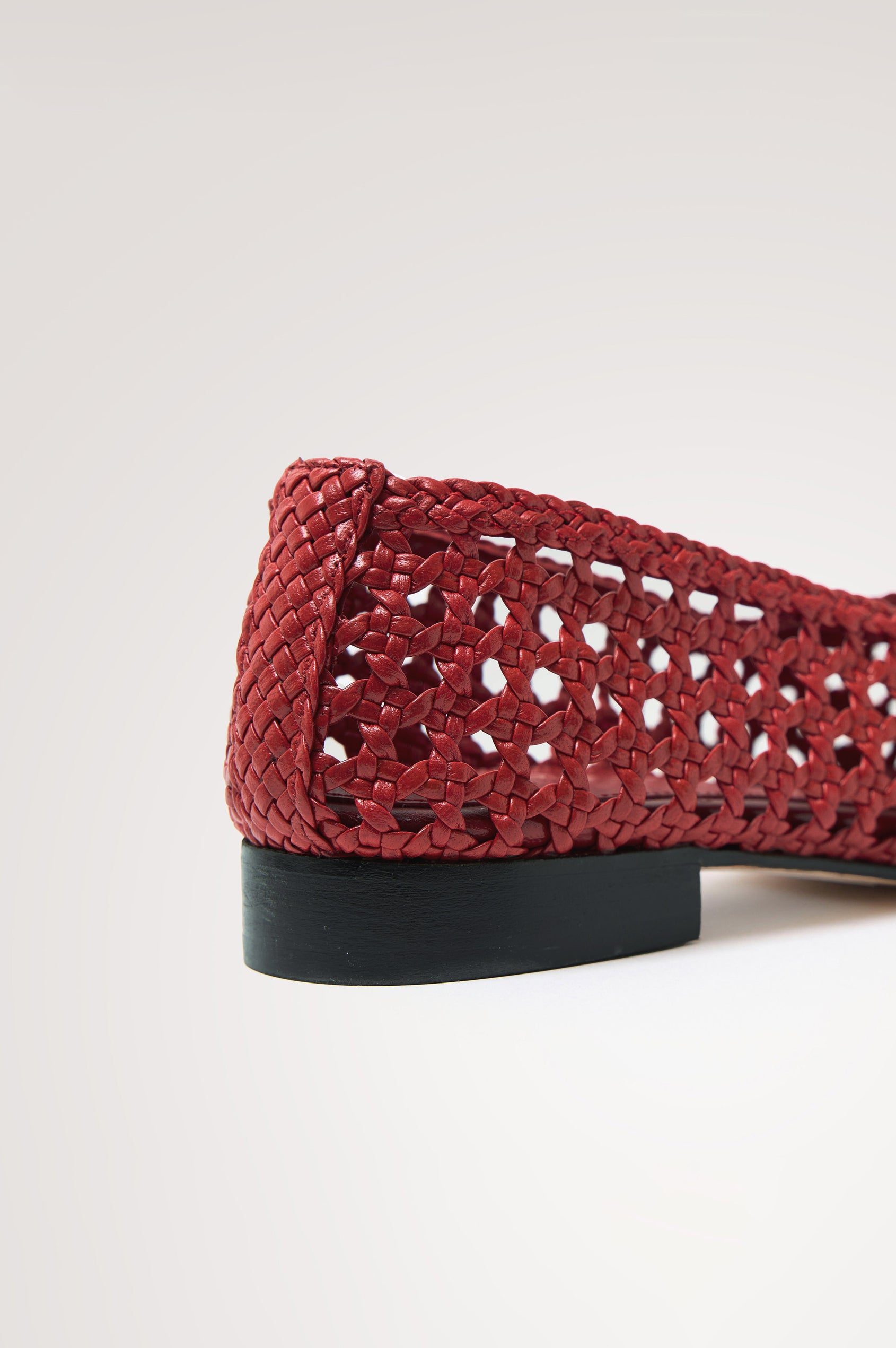 Cortona Ballet Flat in Woven Leather With Square Toe in Tomato Colorway - Back View Featured