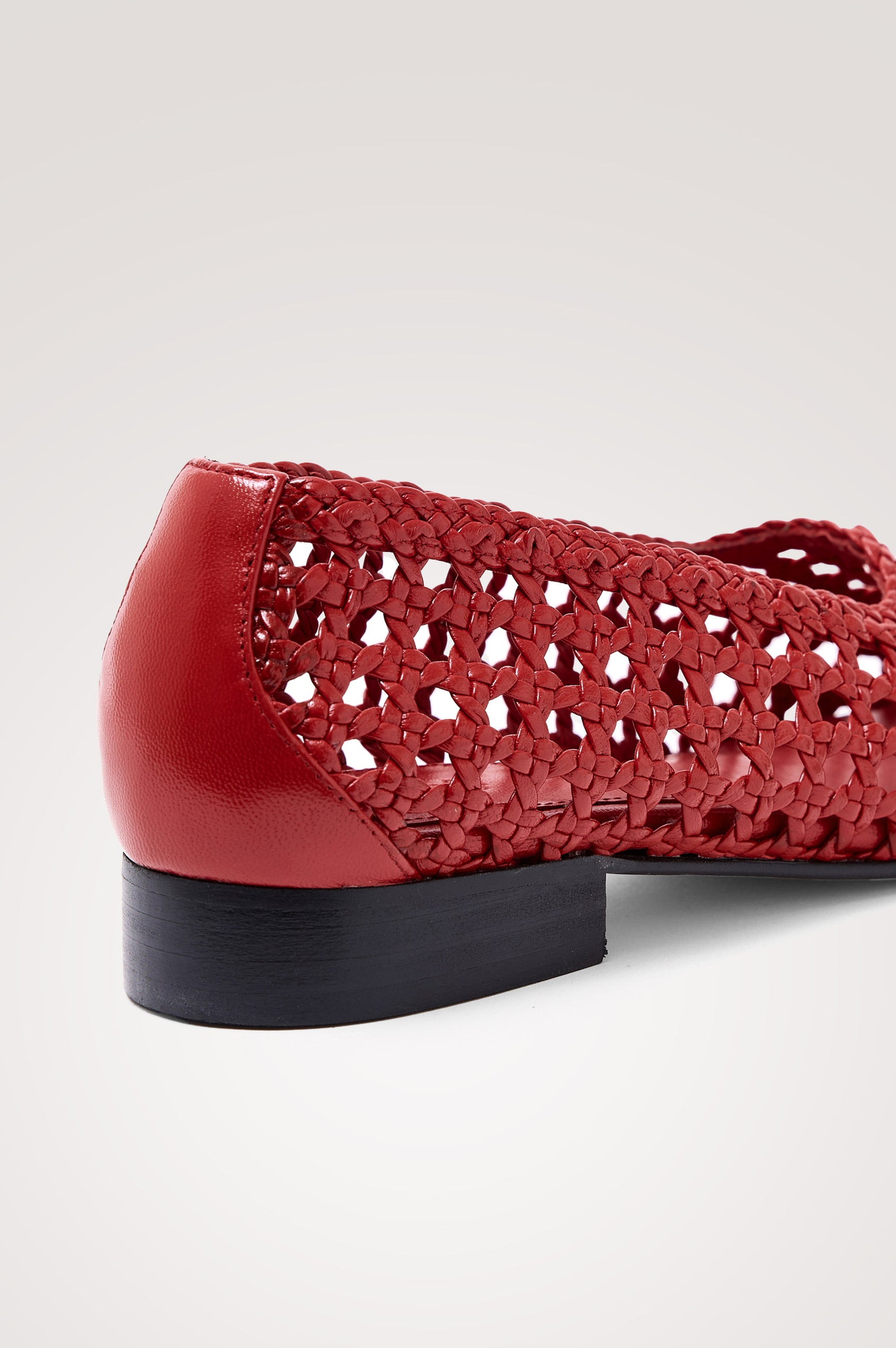 Cortona Ballet Flat in Woven Leather With Square Toe in Tomato Colorway - Back View Featured