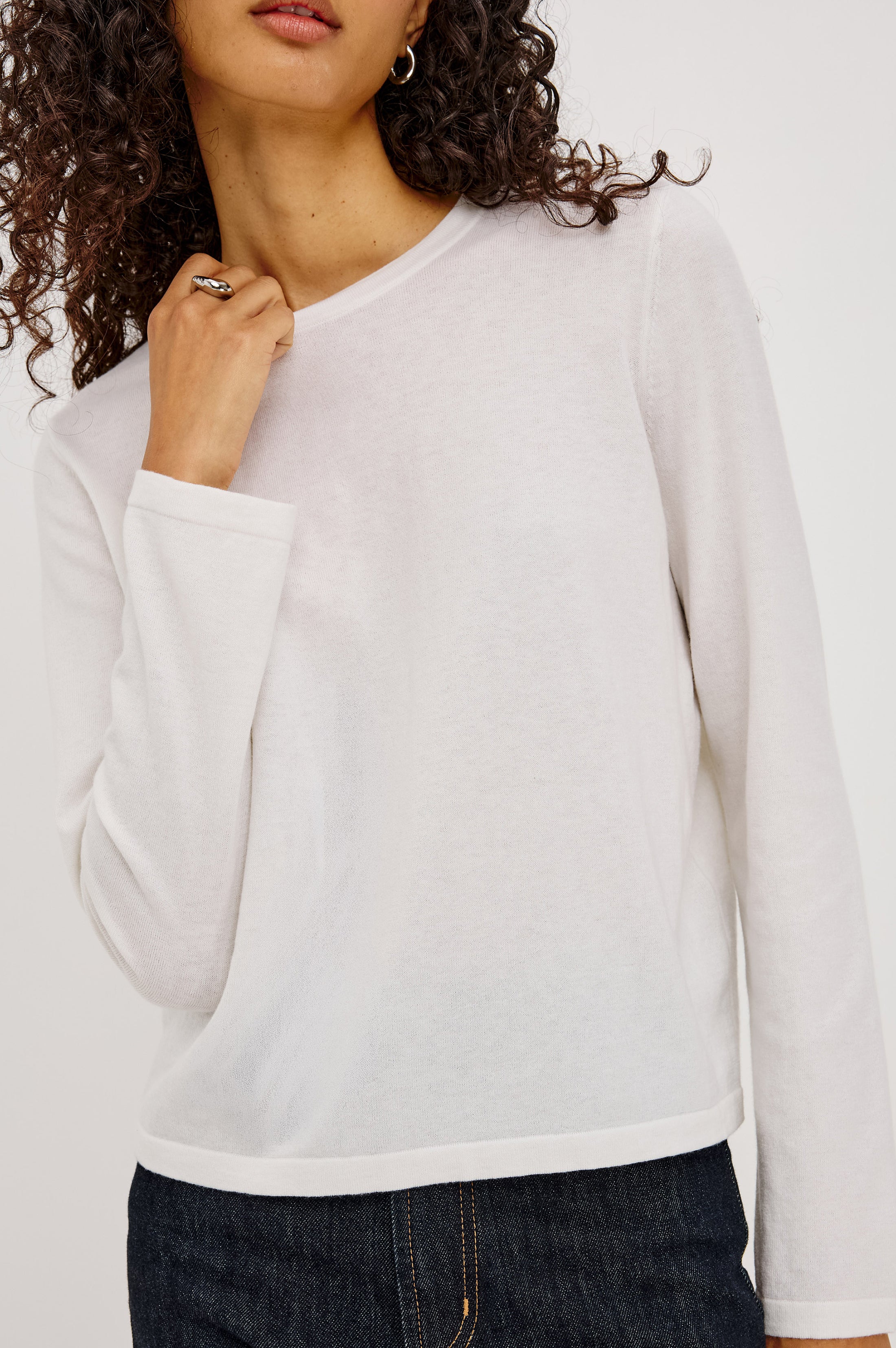 COTTON CASHMERE LONG SLEEVE T-SHIRT - WHITE – Rails