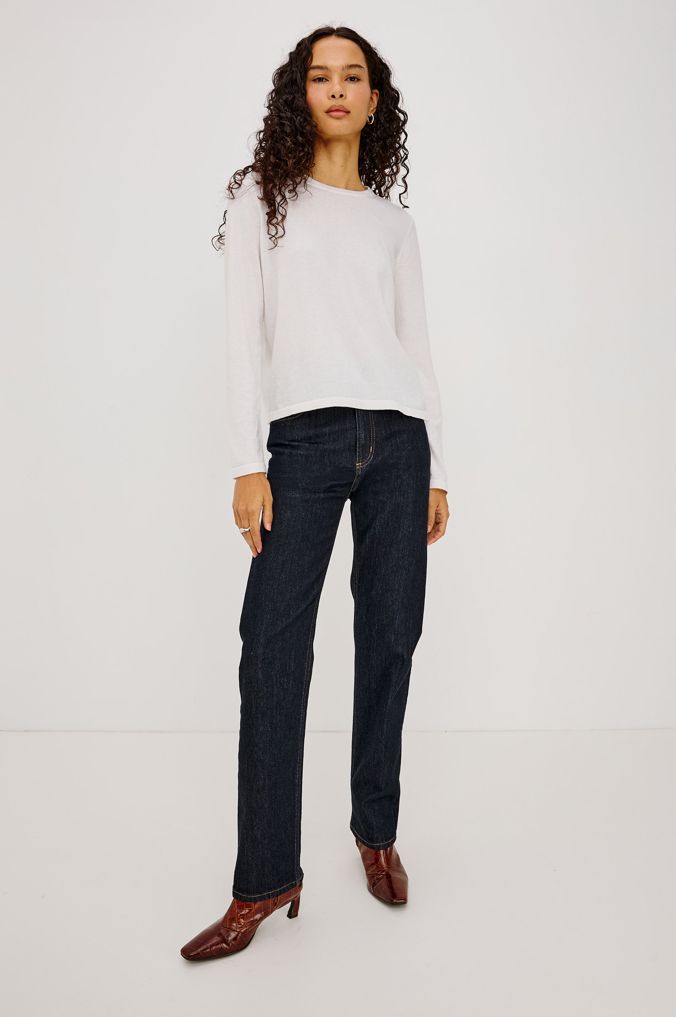COTTON CASHMERE LONG SLEEVE T-SHIRT - WHITE – Rails