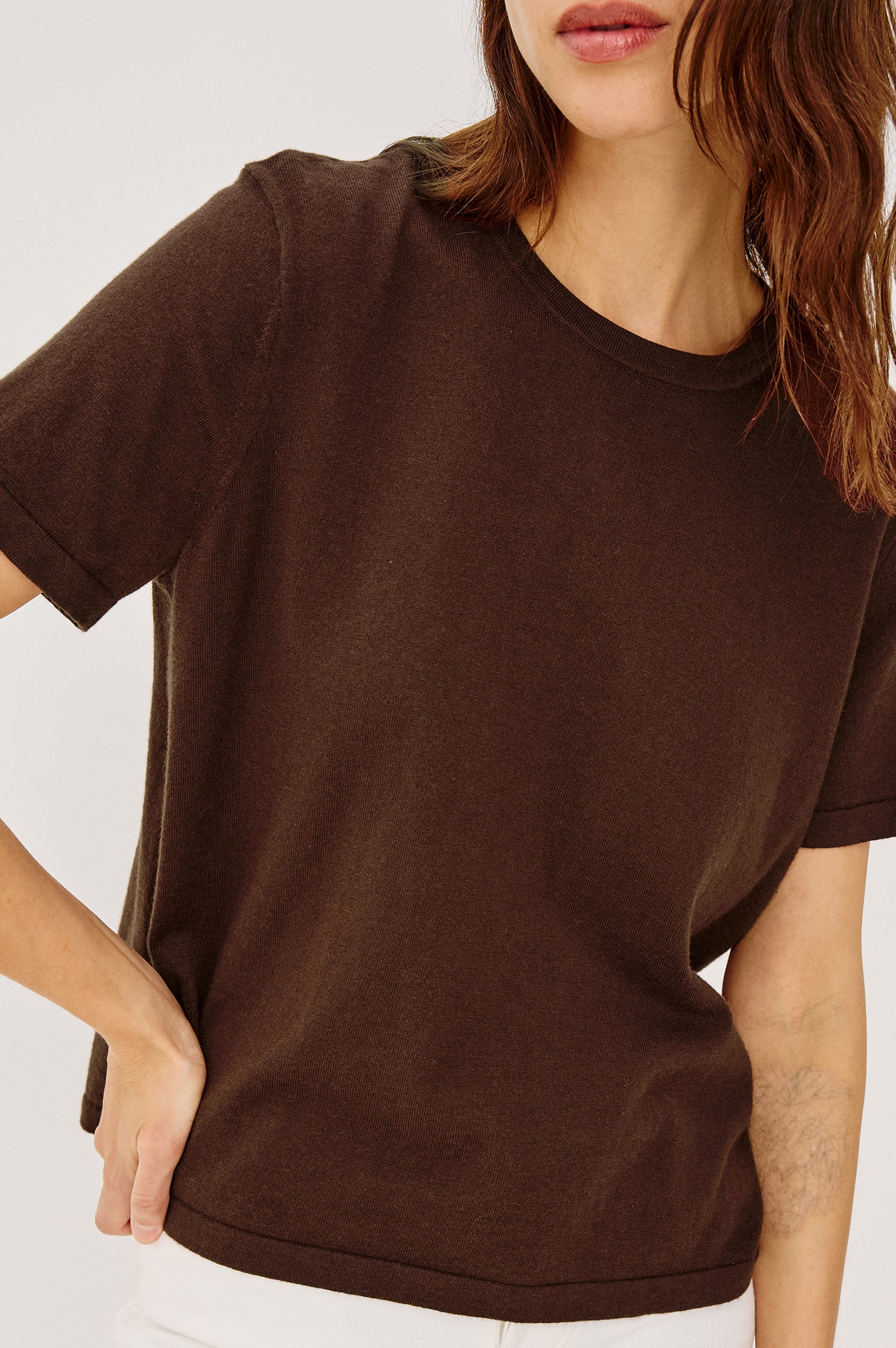 COTTON CASHMERE T-SHIRT - ESPRESSO