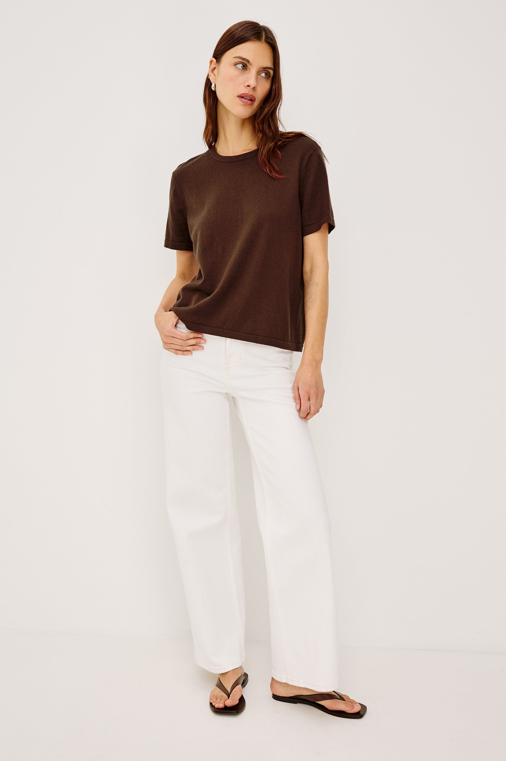 COTTON CASHMERE T-SHIRT - ESPRESSO