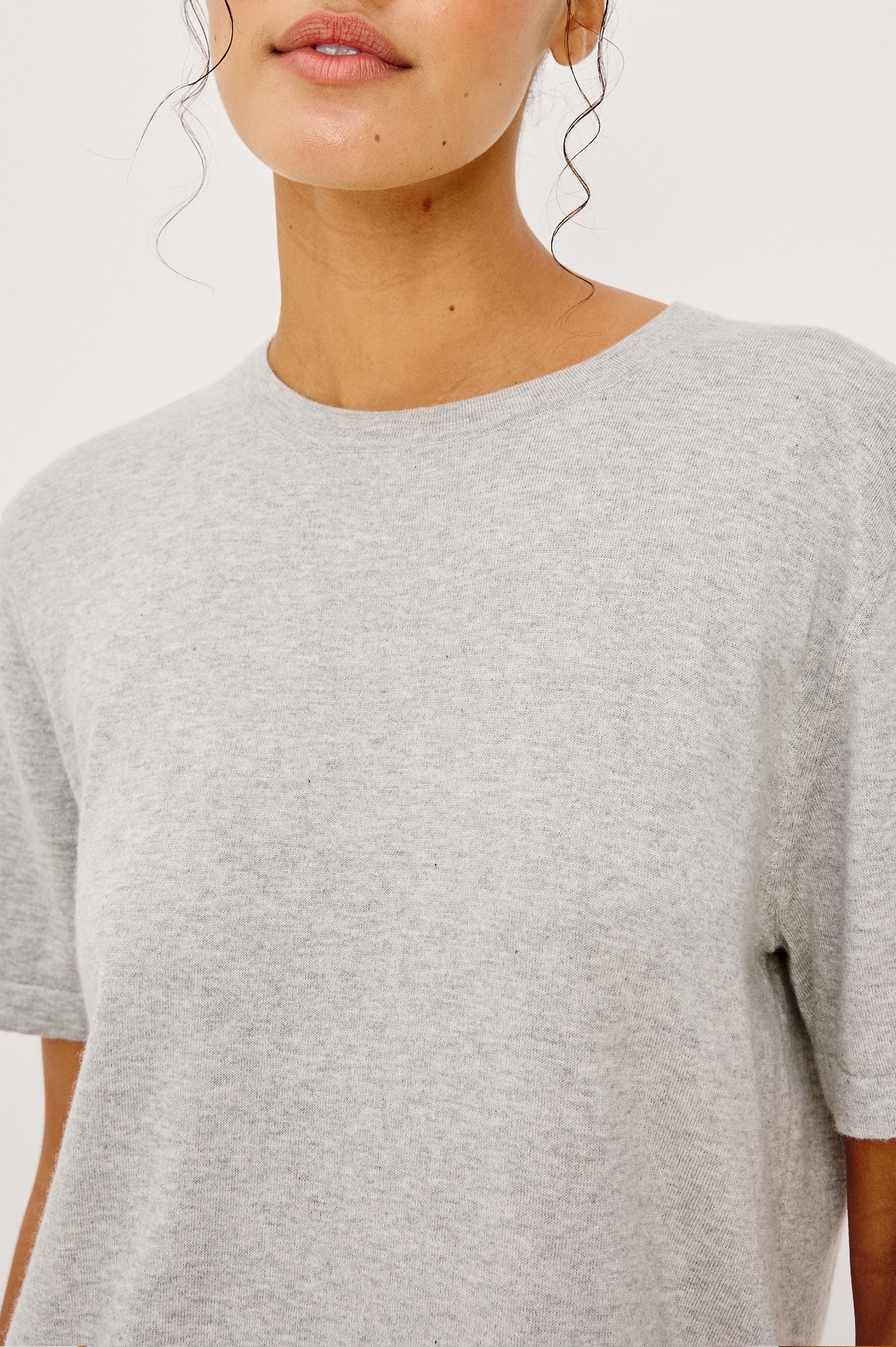 COTTON CASHMERE T-SHIRT - HEATHER GREY