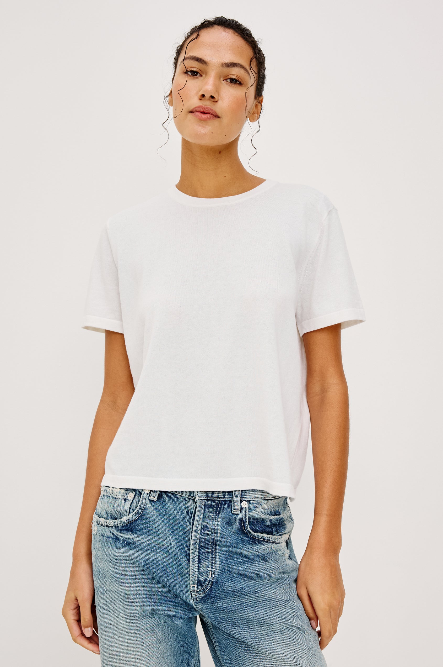 COTTON CASHMERE T-SHIRT - WHITE