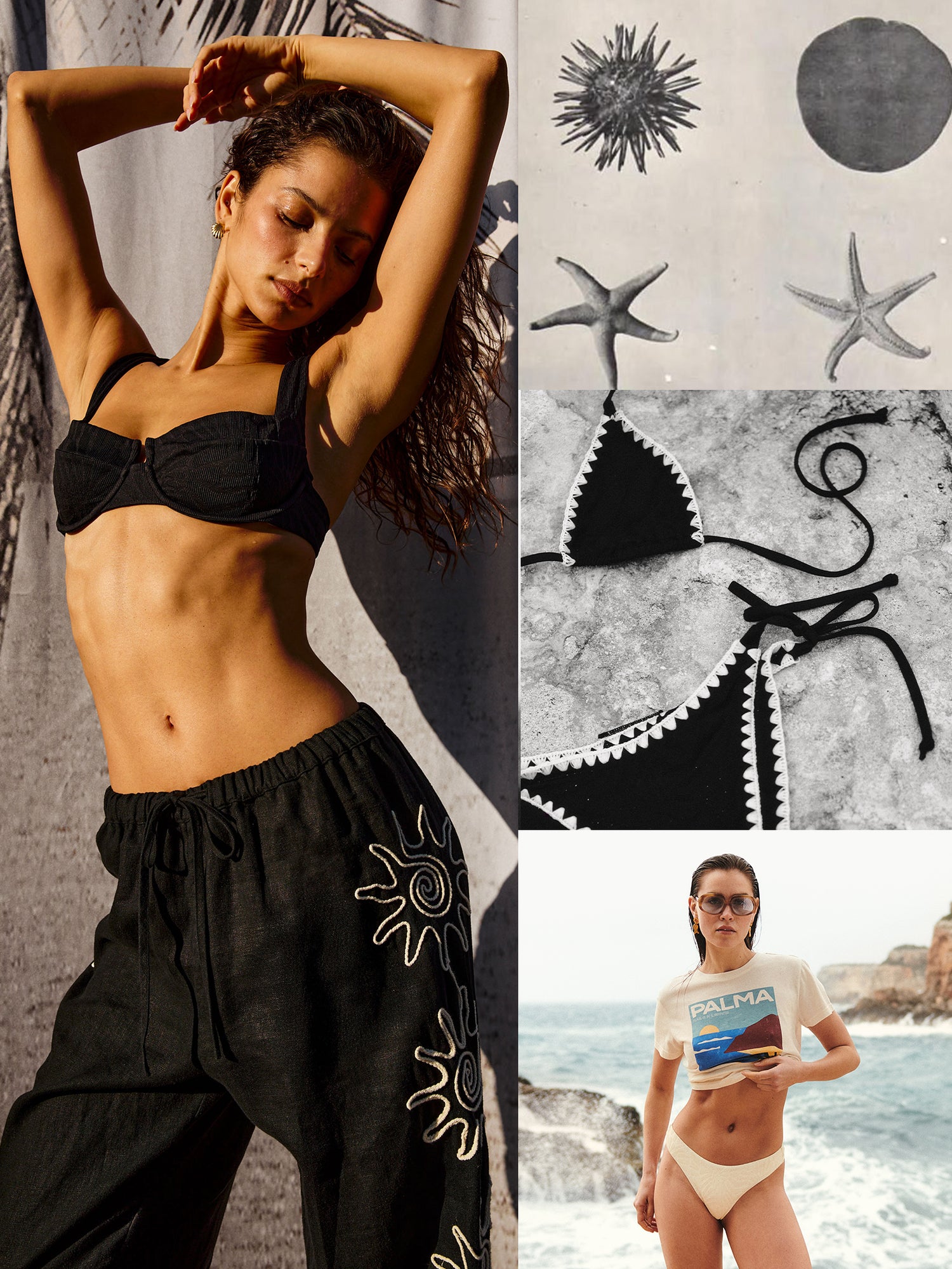 Rails summer collection mobile collage featuring coastal-inspired apparel, swimwear, and Mediterranean sea motifs.