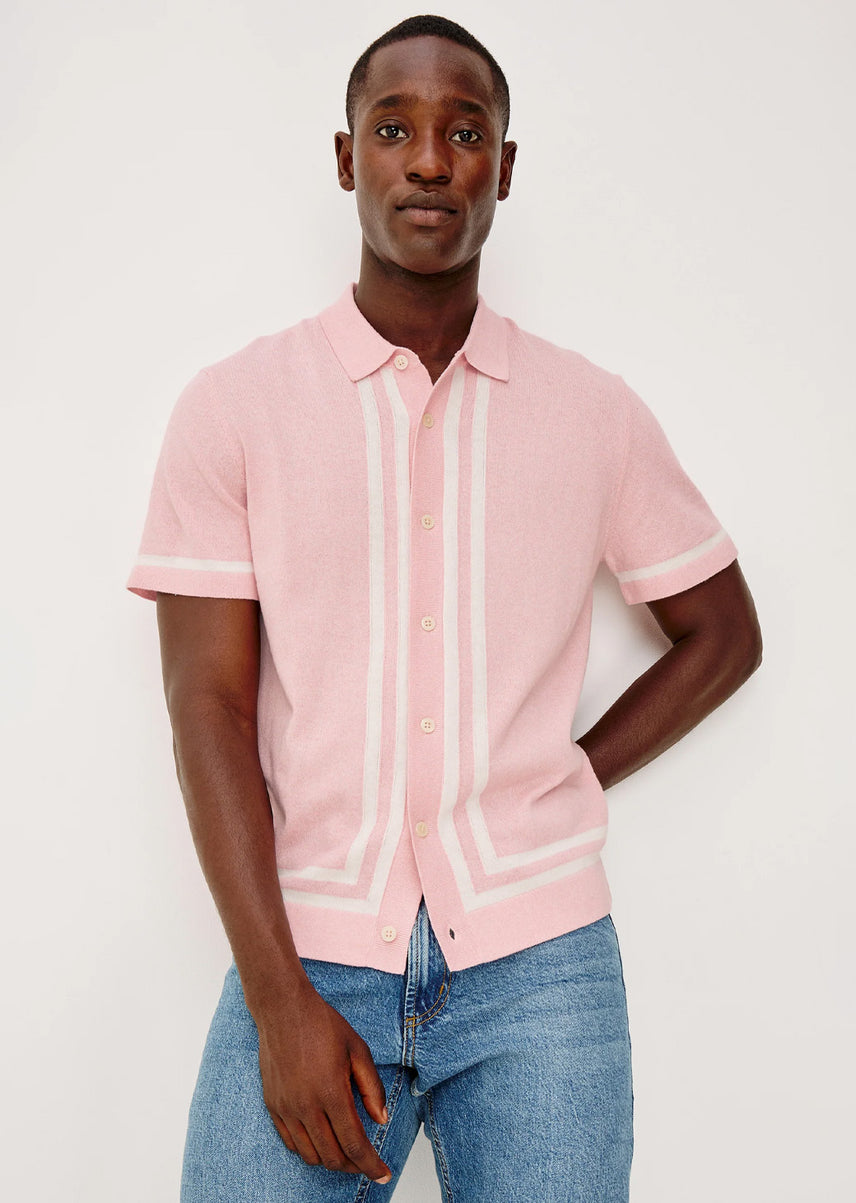 Man in a pink button-down shirt 