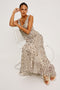 Dahlia Maxi Dress in Chiffon With Ruffle Trim Scoop Neckline With Center-Front Ties Empire Waistline Hidden Side Zip and Godet Insets in Espresso Daisy Gingham Mix Colorway - Full Body Front View Featured on Model