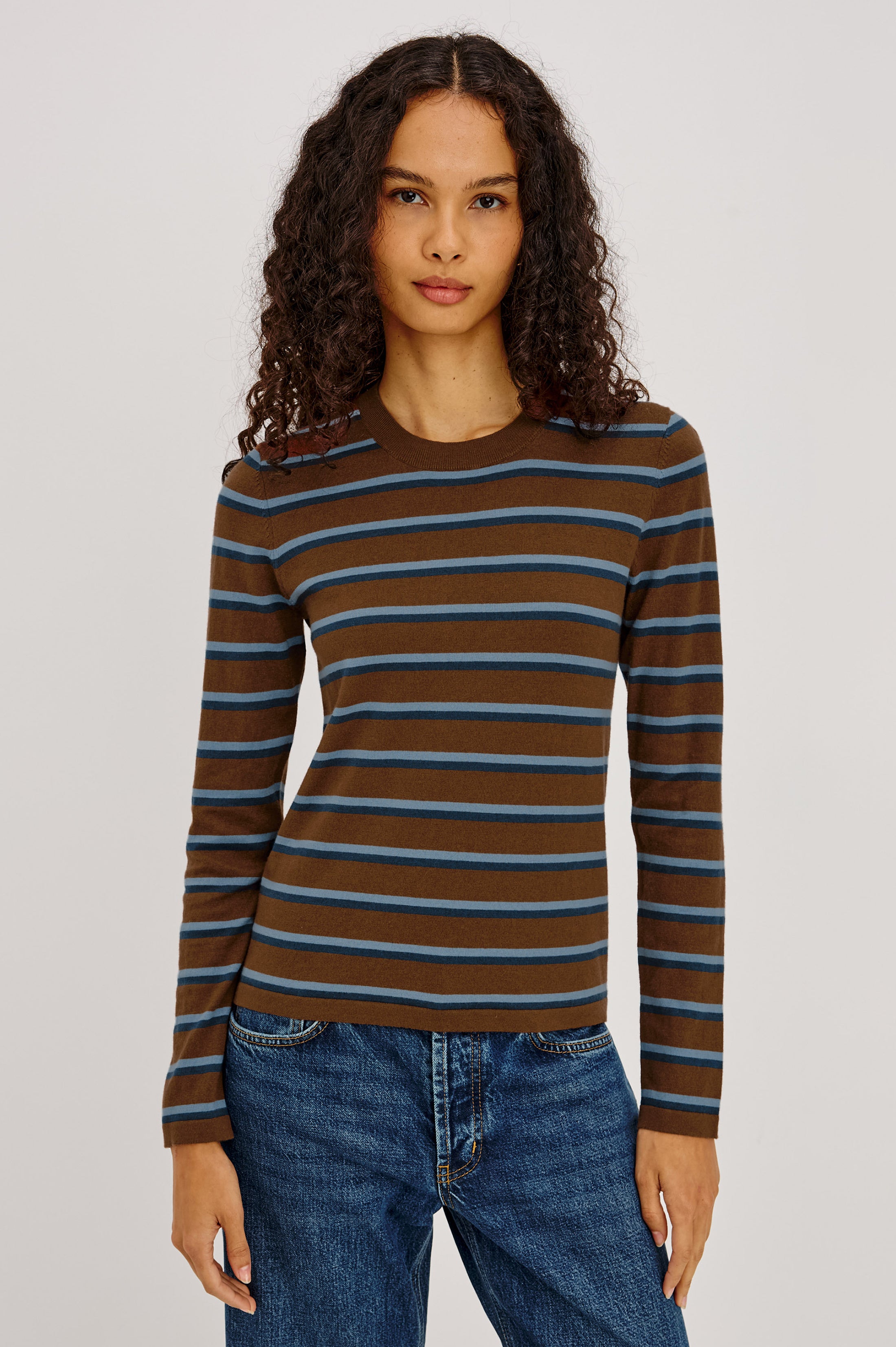 トップス TENDERLOIN LONG SLEEVE TEE 2A BROWN DAVIE COTTON CASHMERE LONG SLEEVE TEE - MOCHA STRIPE – Rails