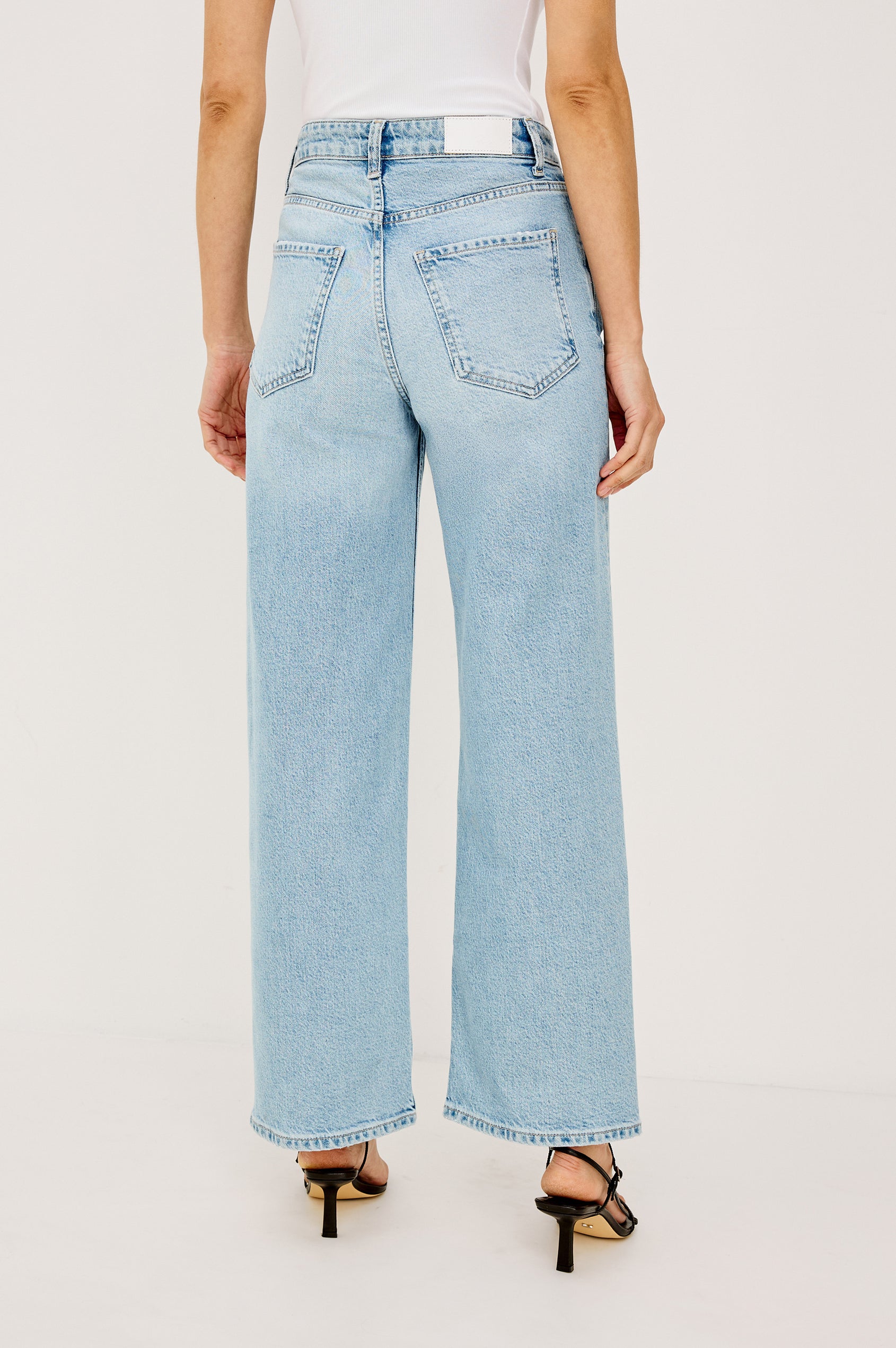 Del Mar Low-Rise Wide Straight Leg Jean in Vintage-Inspired Wash With Relaxed Fit in Jasper Colorway - Lower Body Back View Featured on Model