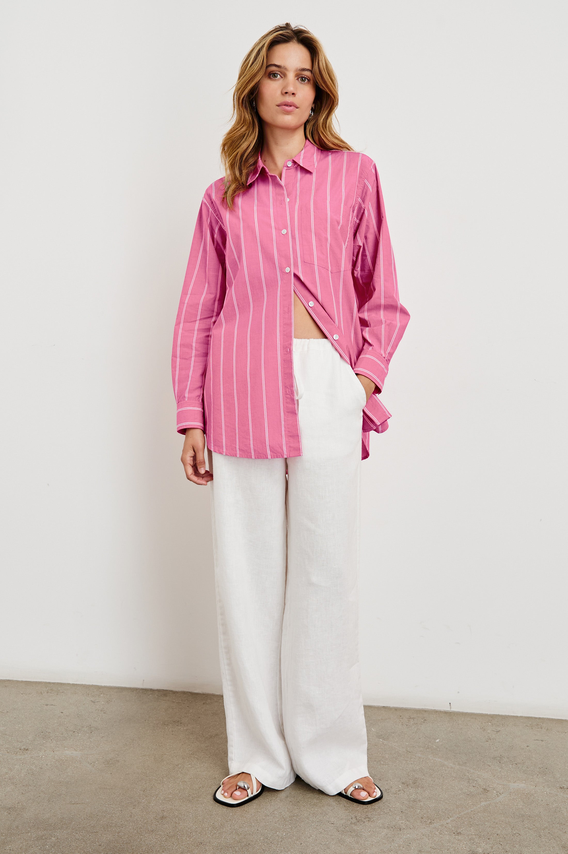 ELSA SHIRT - HIBISCUS WHITE STRIPE – Rails