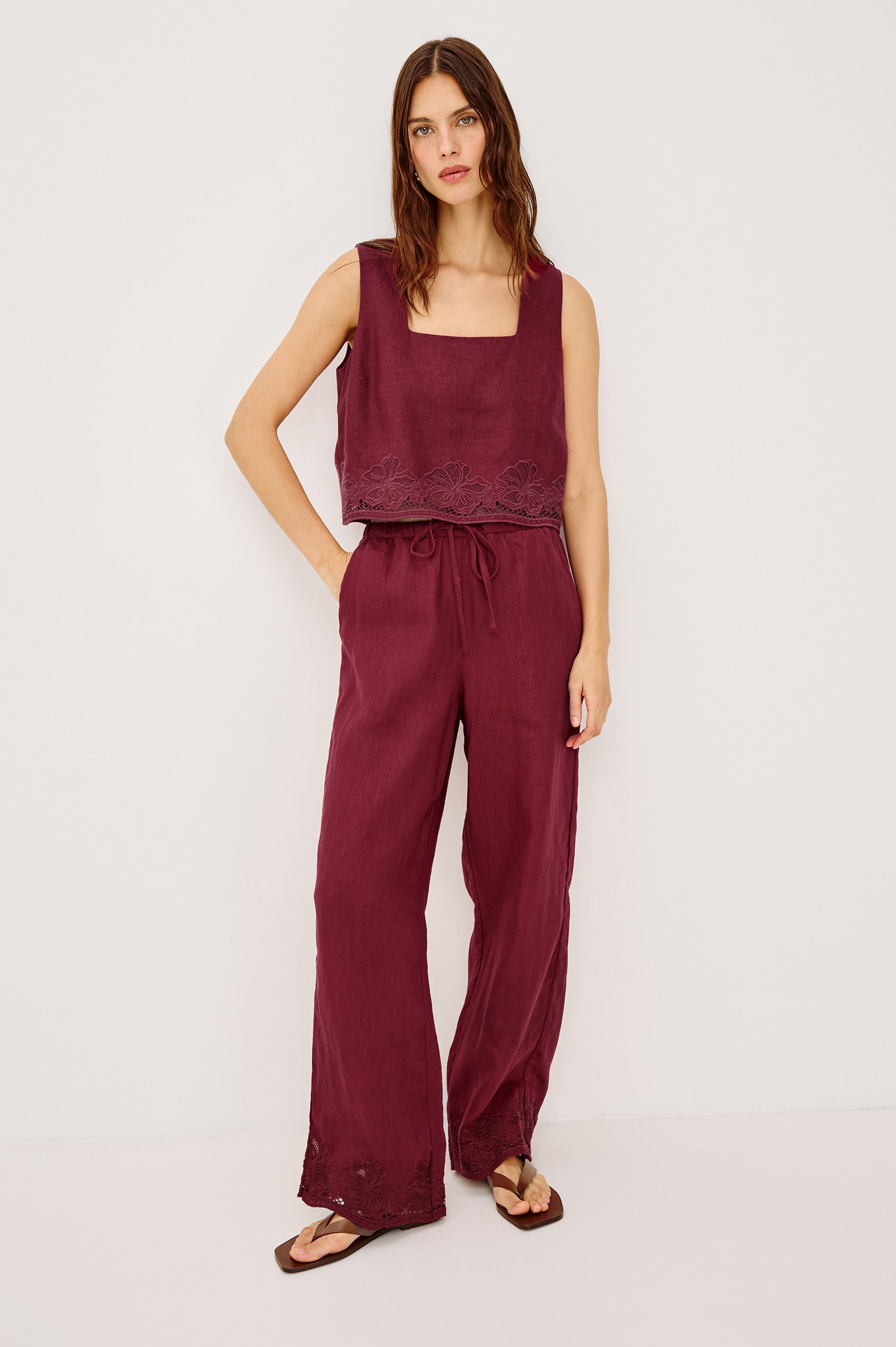 EMMIE PANT - BERRY HIBISCUS EMBROIDERY