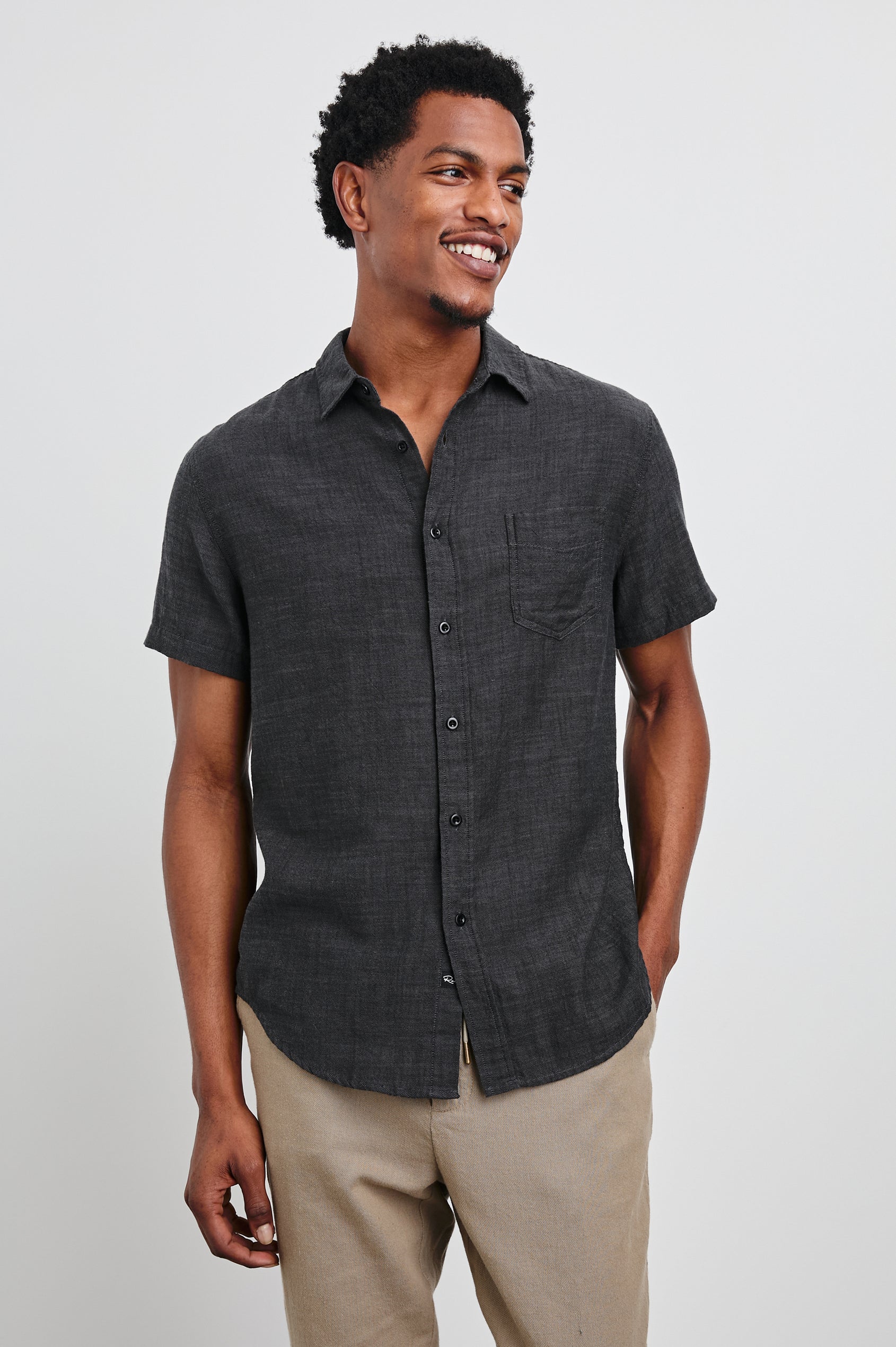men's black dress shirt short sleeve Short-Sleeved Shirt in Black SVRN