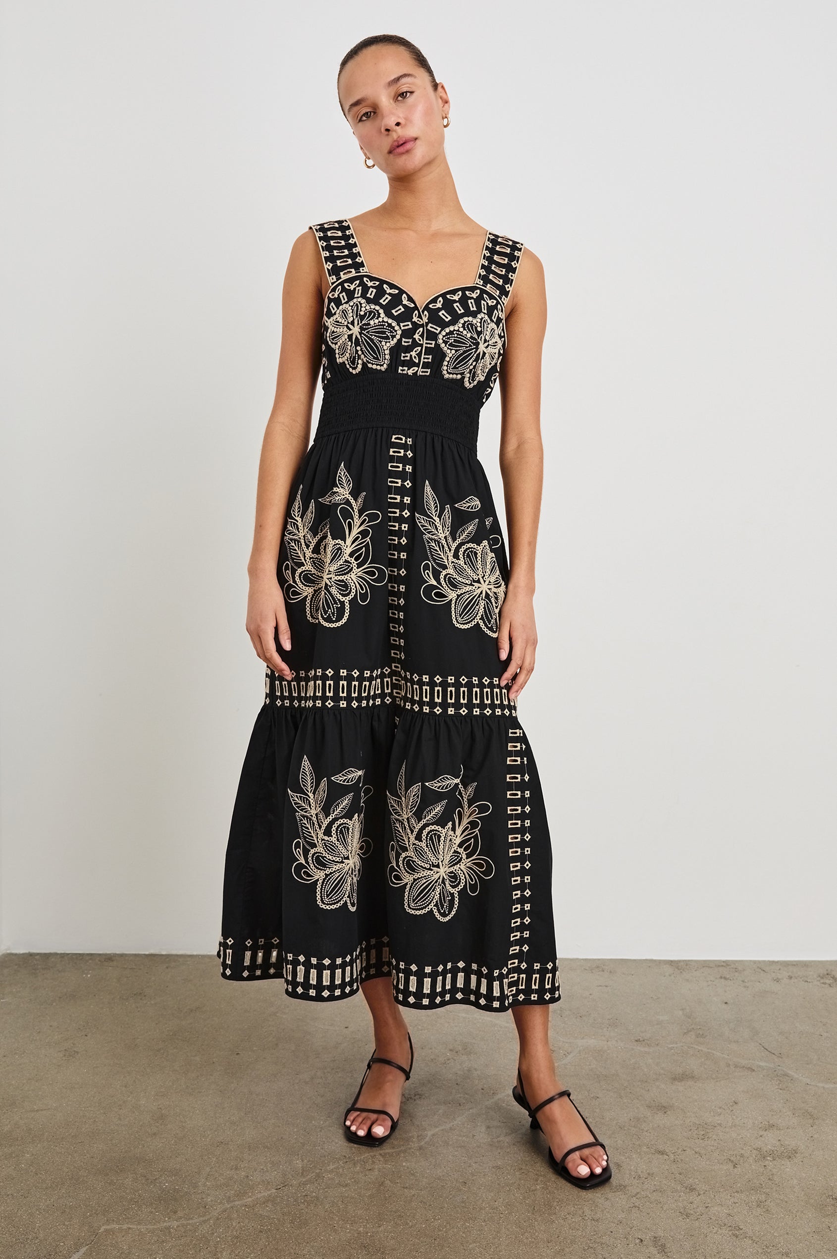 Rails | Fawn Dress - Black Tan Embroidery | Premium Cotton | Size S Rails | Fawn Dress - Black Tan Embroidery | Premium Cotton | Size S