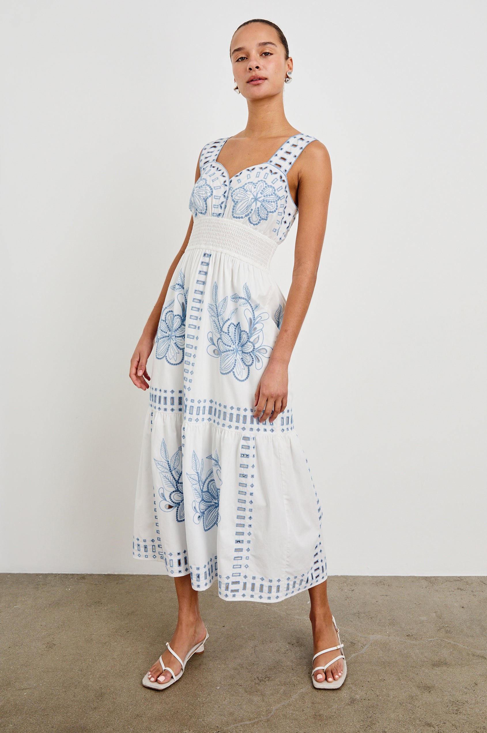 Rails | Fawn Dress - White Blue Embroidery | Premium Cotton | Size XXS | Women's Dresses Rails | Fawn Dress - White Blue Embroidery | Premium Cotton | Size XXS | Women's Dresses