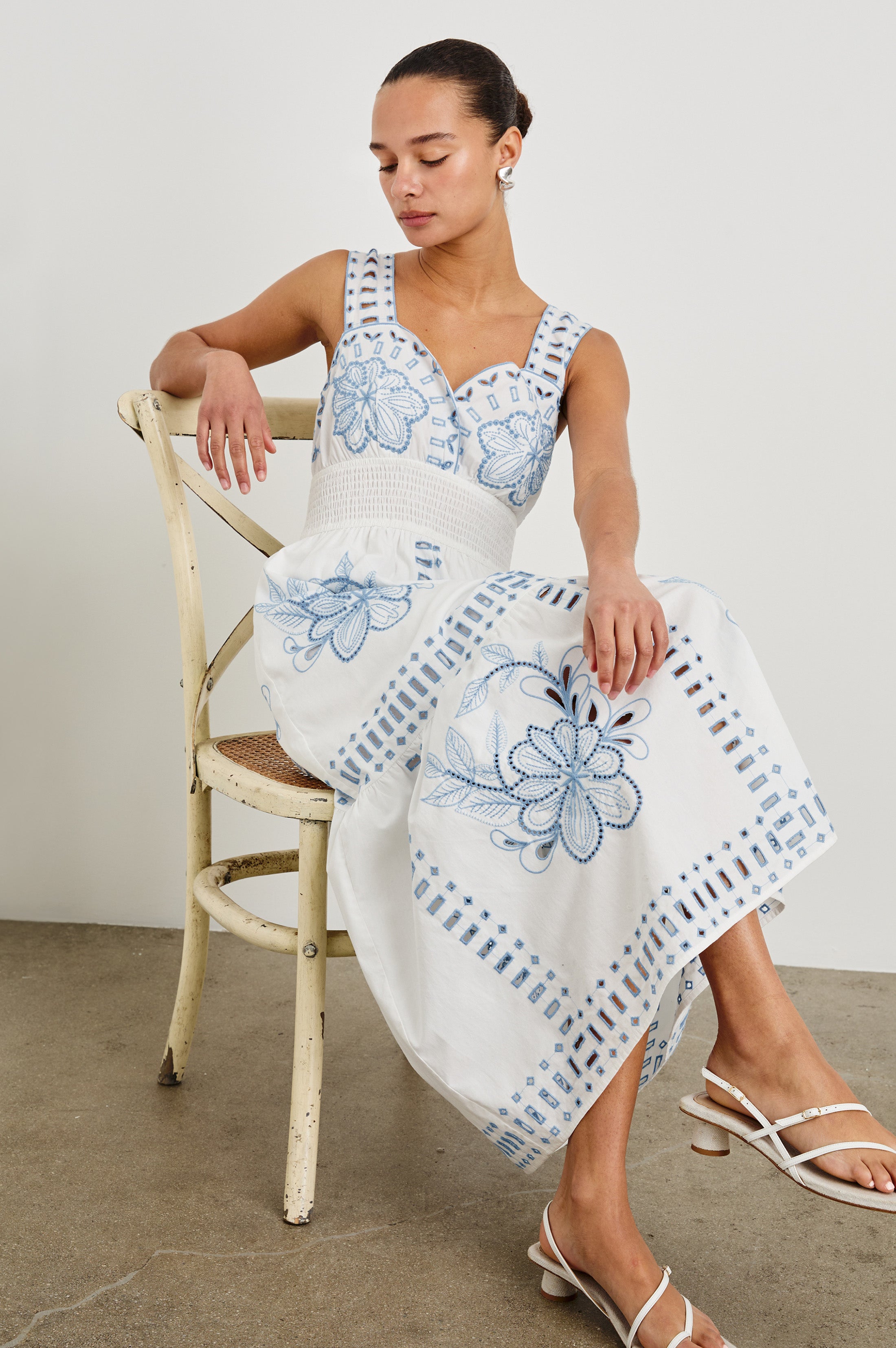 sachin and babi light blue dress Doen Sheer White Embroidered Floral Dress Selected by The Curatorial Dept. main image 0