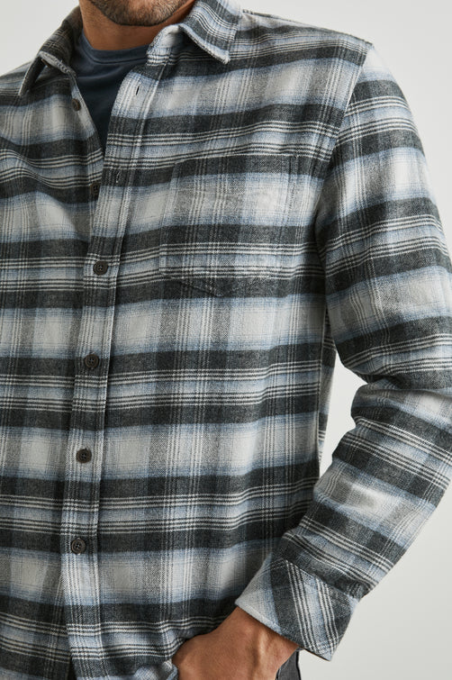 FORREST SHIRT CHARCOAL HEATHER YUCCA - FRONT DETAILS