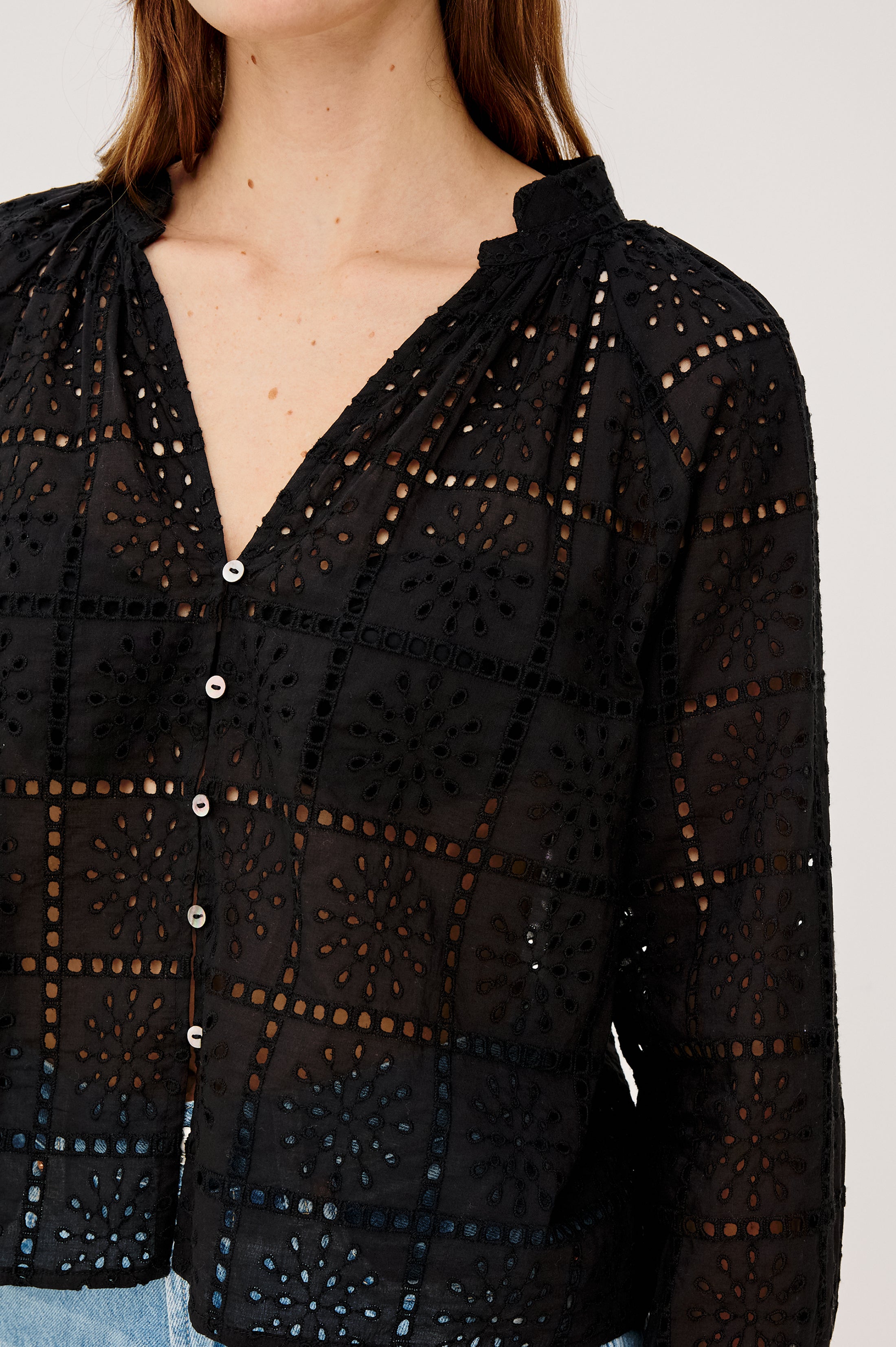 FRANCINE TOP - BLACK GRID EMBROIDERY – Rails