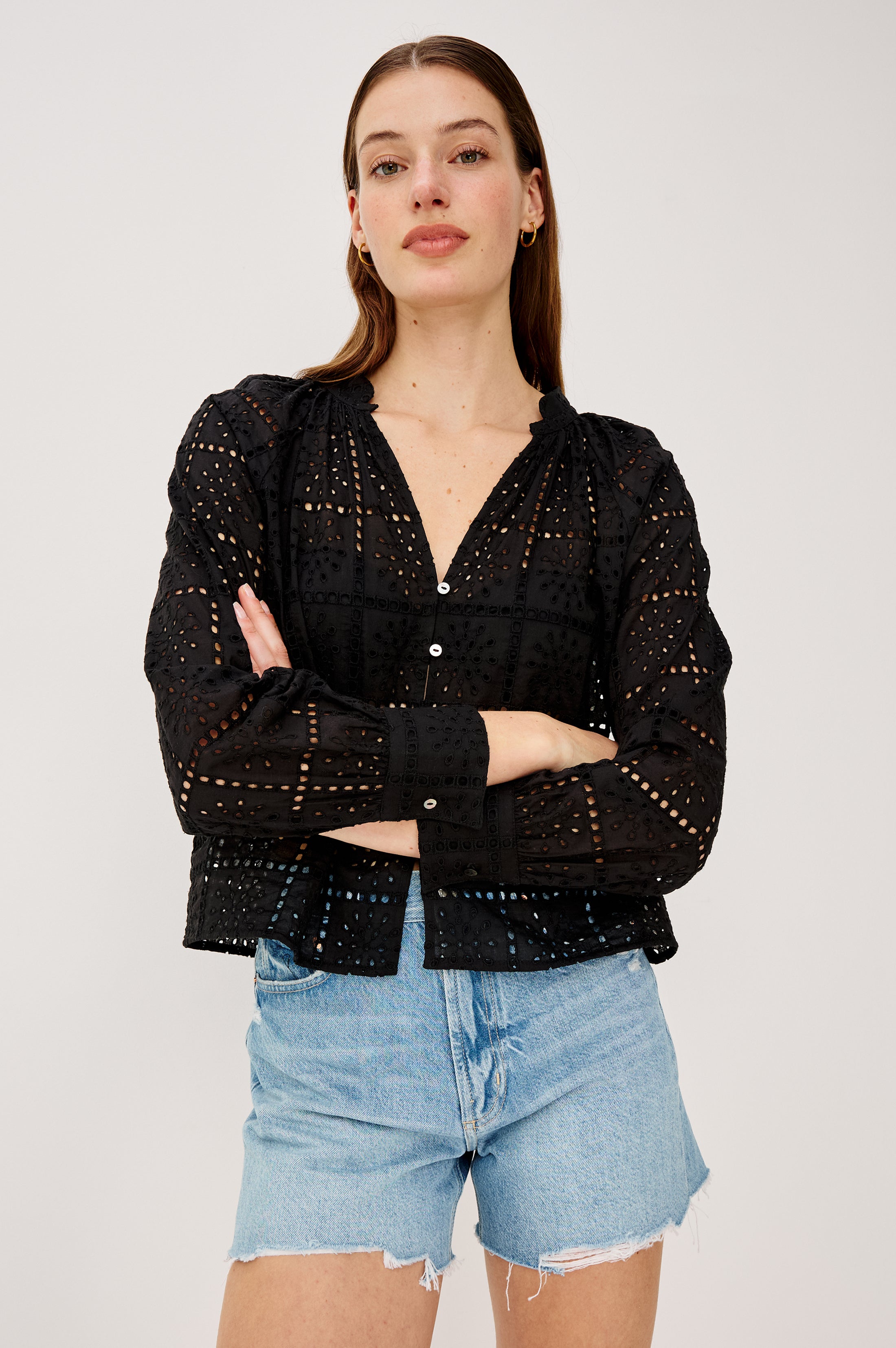 FRANCINE TOP - BLACK GRID EMBROIDERY – Rails