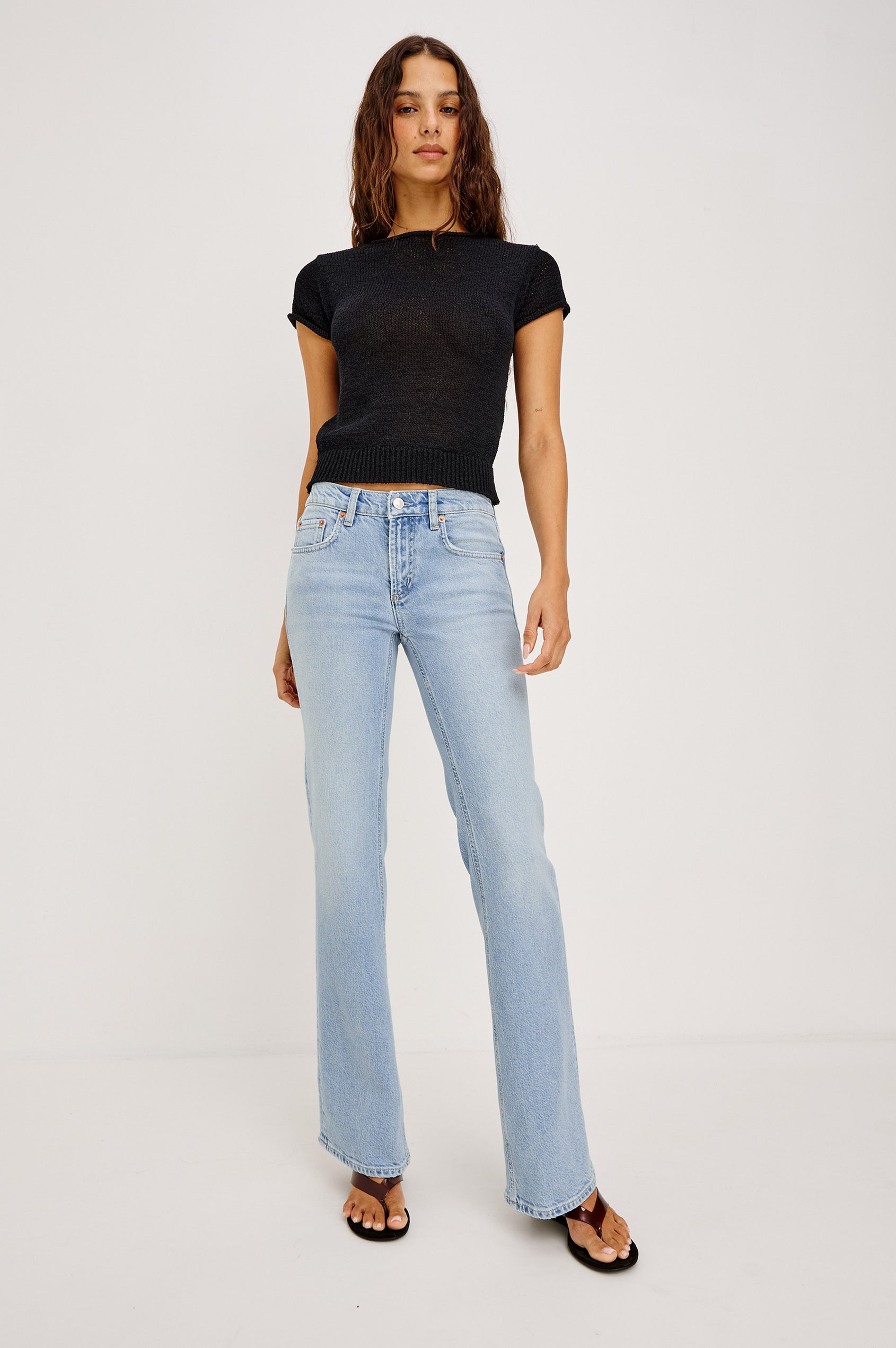 Fremont Bootcut Jean in Comfort Stretch Denim With 5-Pockets and Front Zip Fly in Jasper Colorway - Full Body Front View Featured on Model
