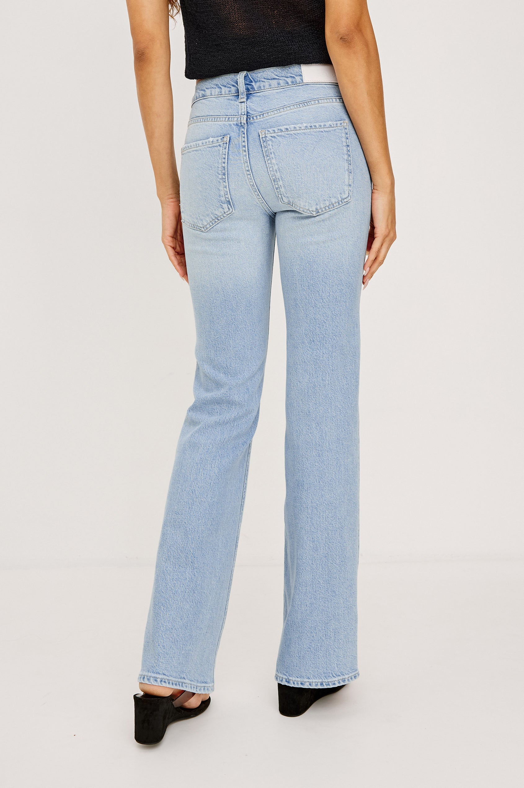Fremont Bootcut Jean in Comfort Stretch Denim With 5-Pockets and Front Zip Fly in Jasper Colorway - Lower Body Back View Featured on Model