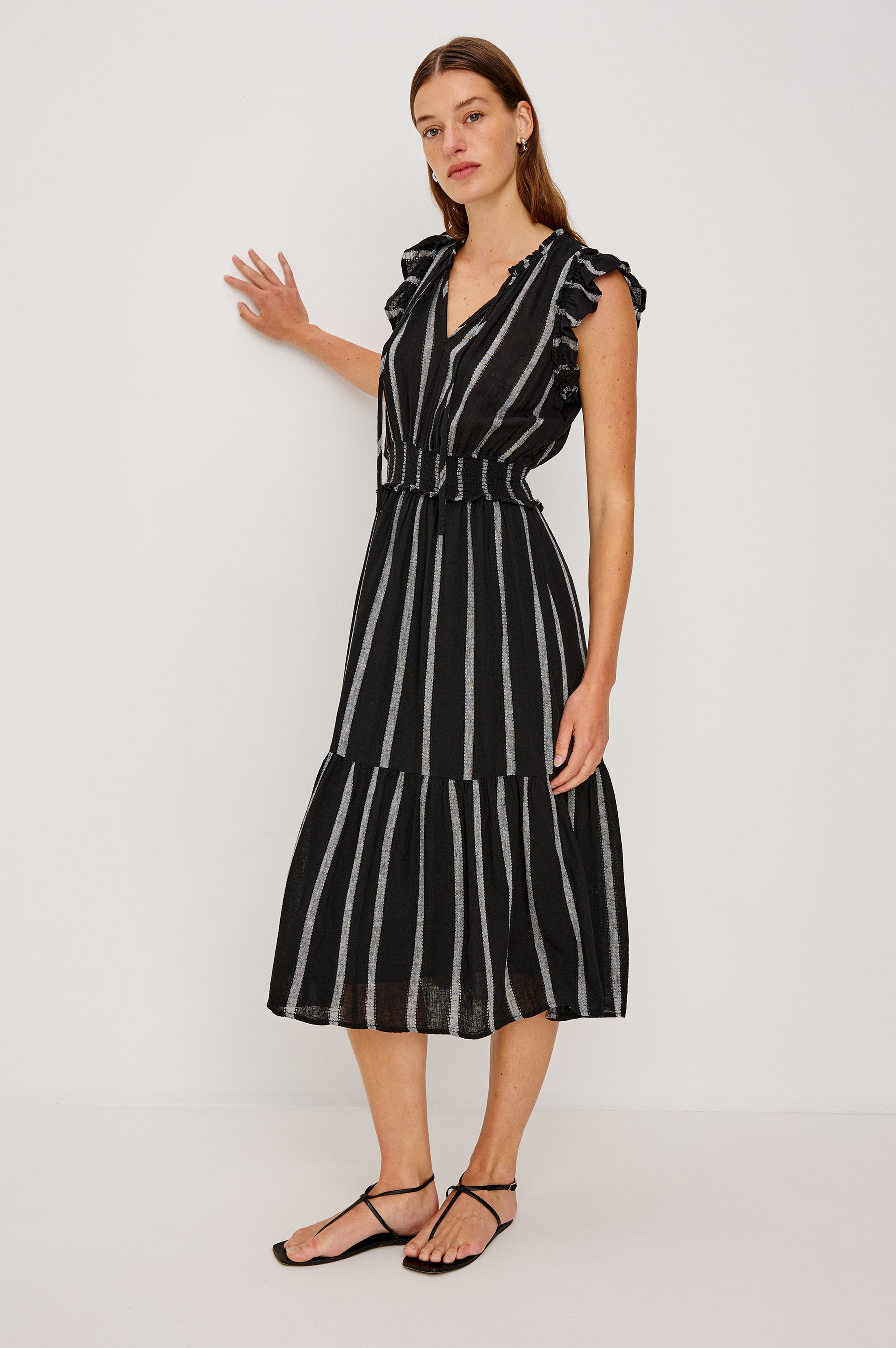 GARDEN DRESS - ASH LENO STRIPE – Rails