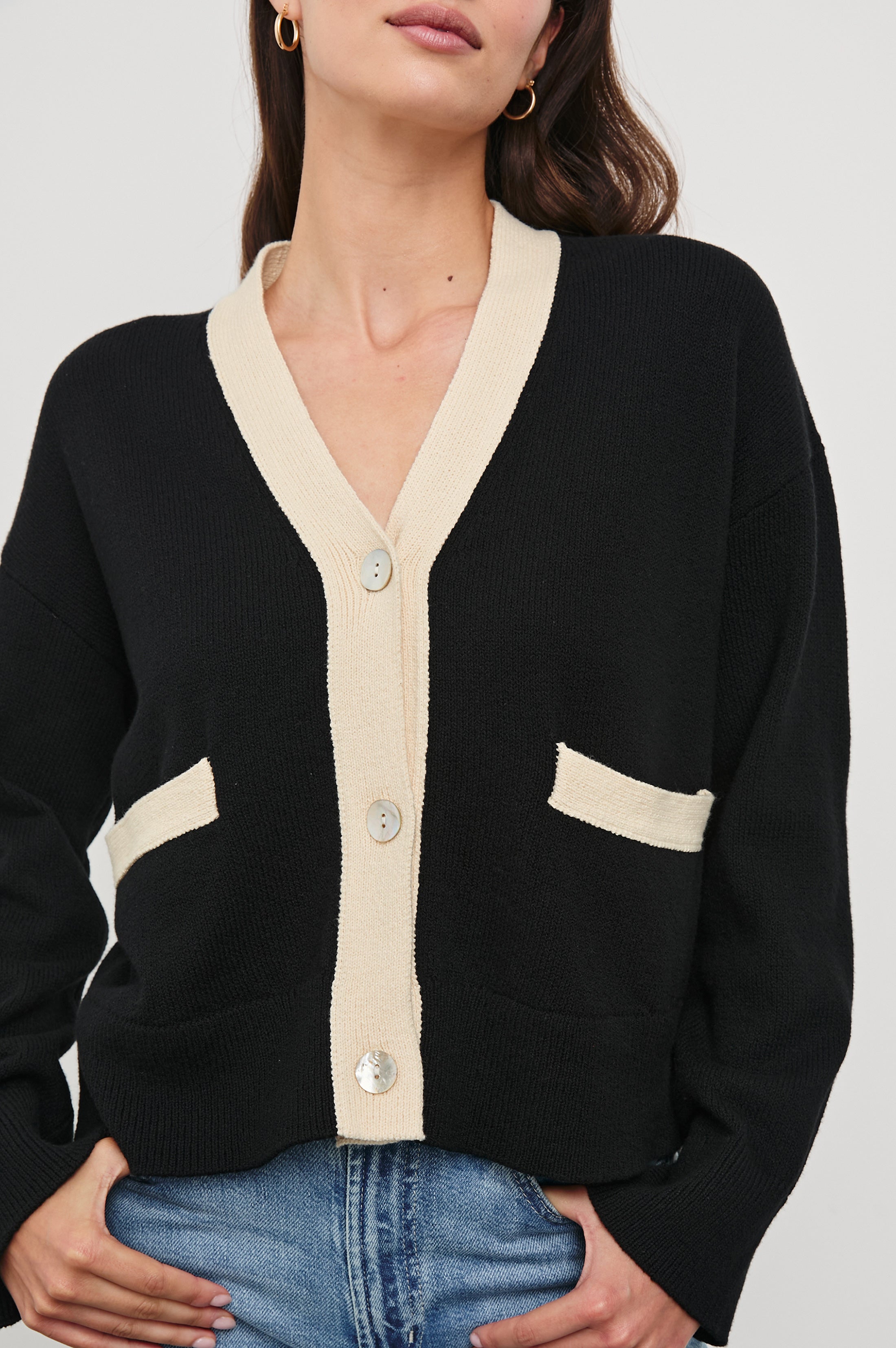 GENEVA CARDIGAN - BLACK IVORY – Rails