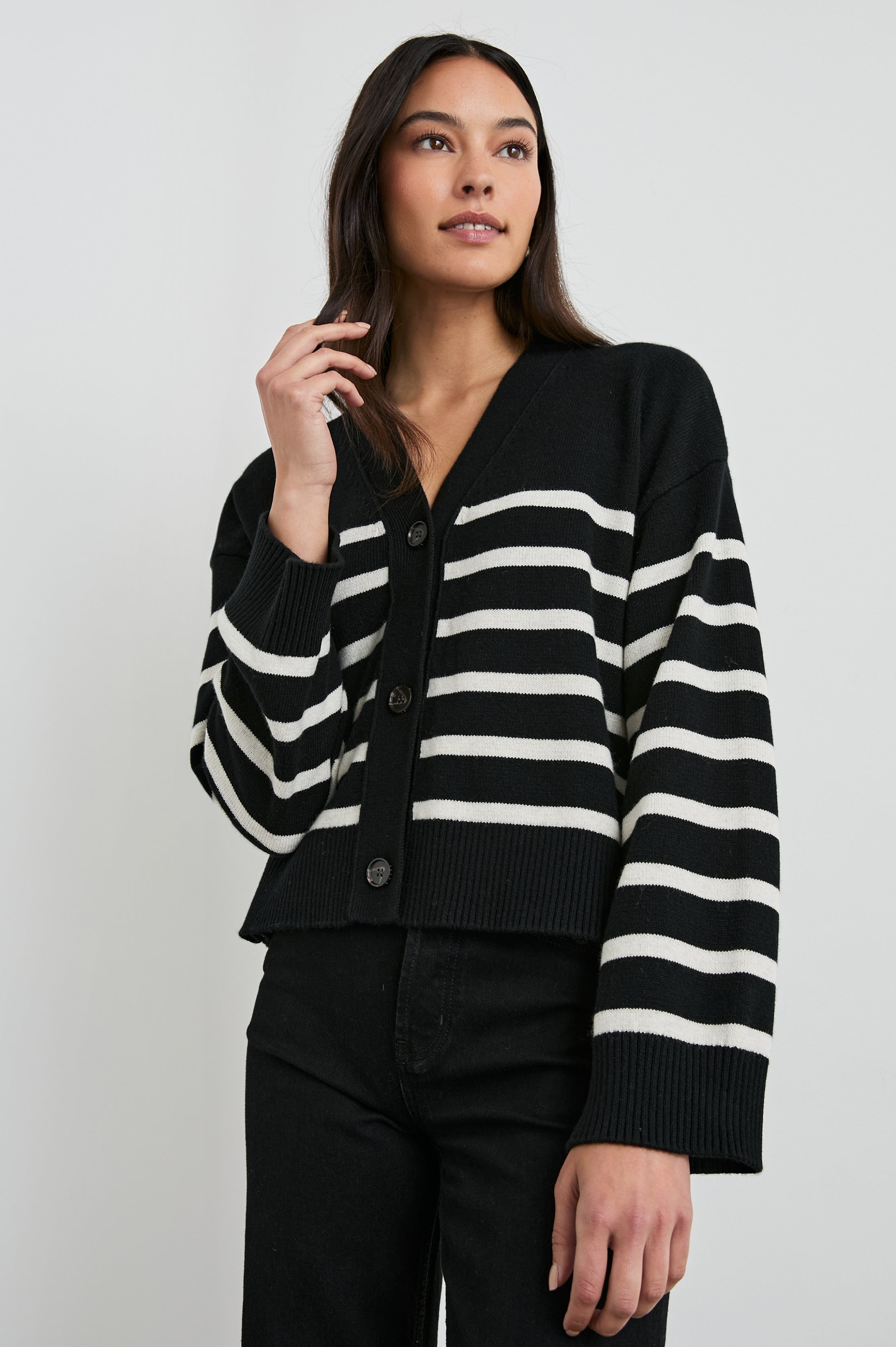 GENEVA CARDIGAN - CAMEL BLACK STRIPE – Rails