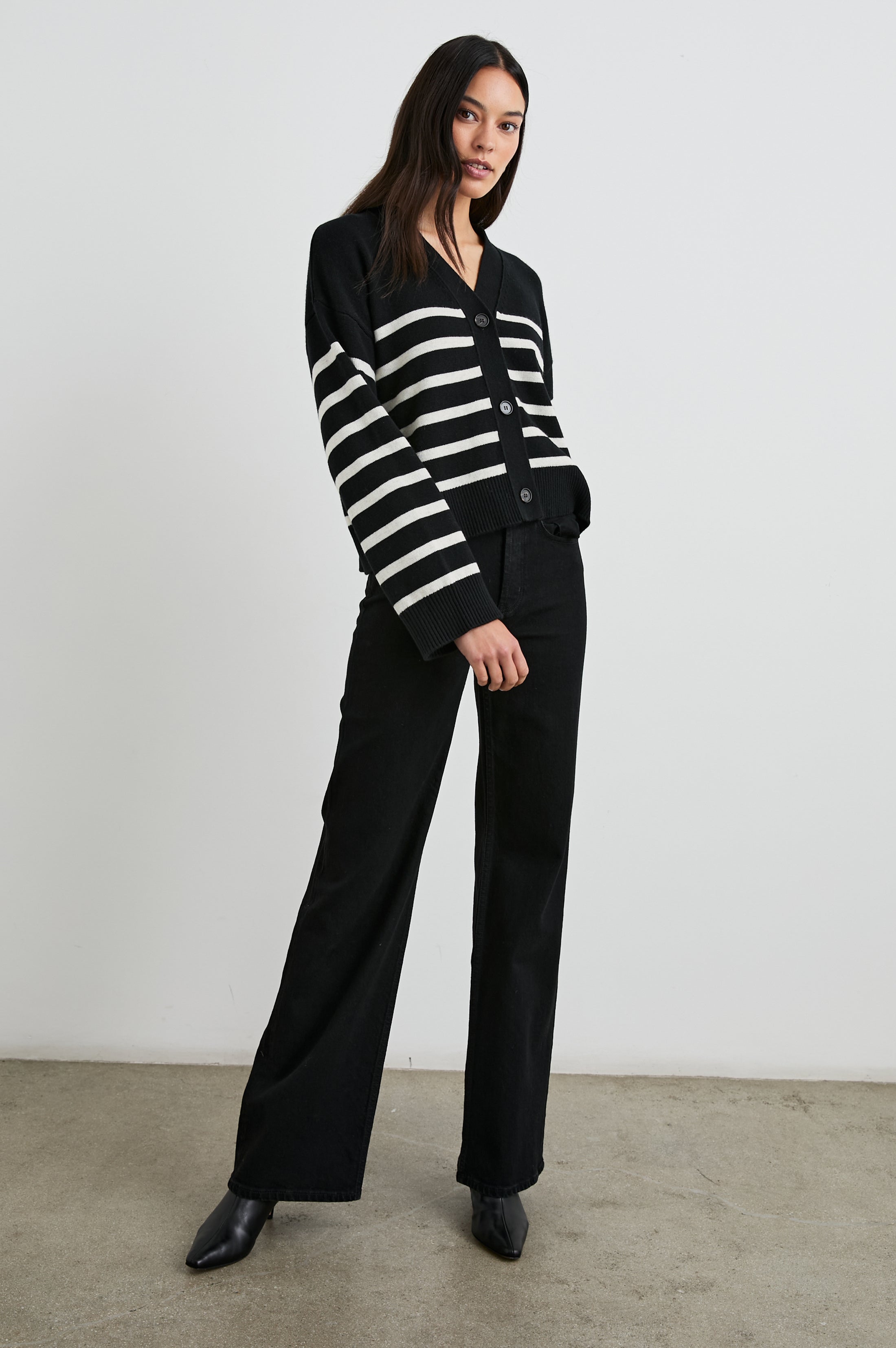 GENEVA CARDIGAN - BLACK OATMEAL STRIPES – Rails