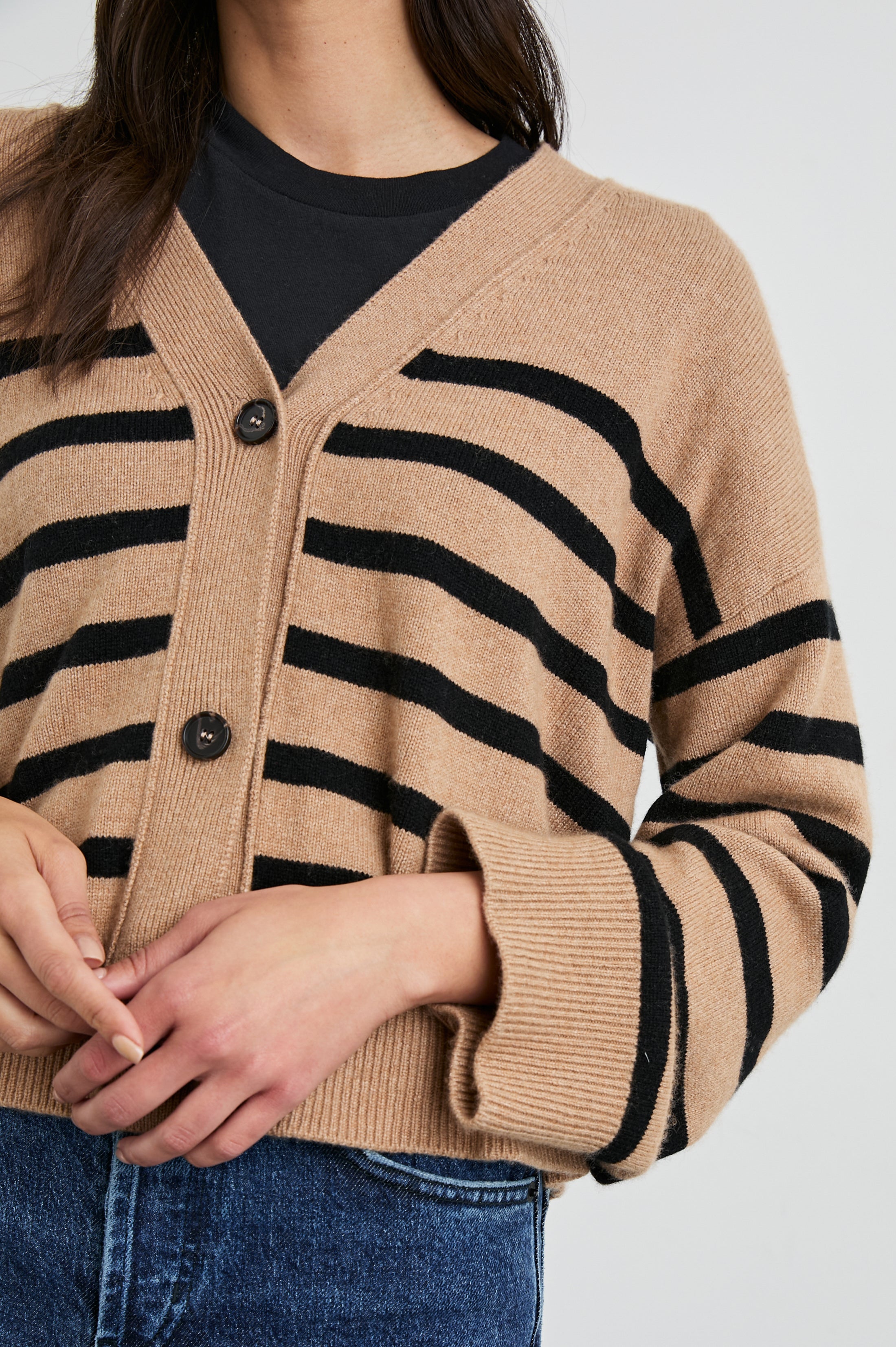 GENEVA CARDIGAN - CAMEL BLACK STRIPE – Rails