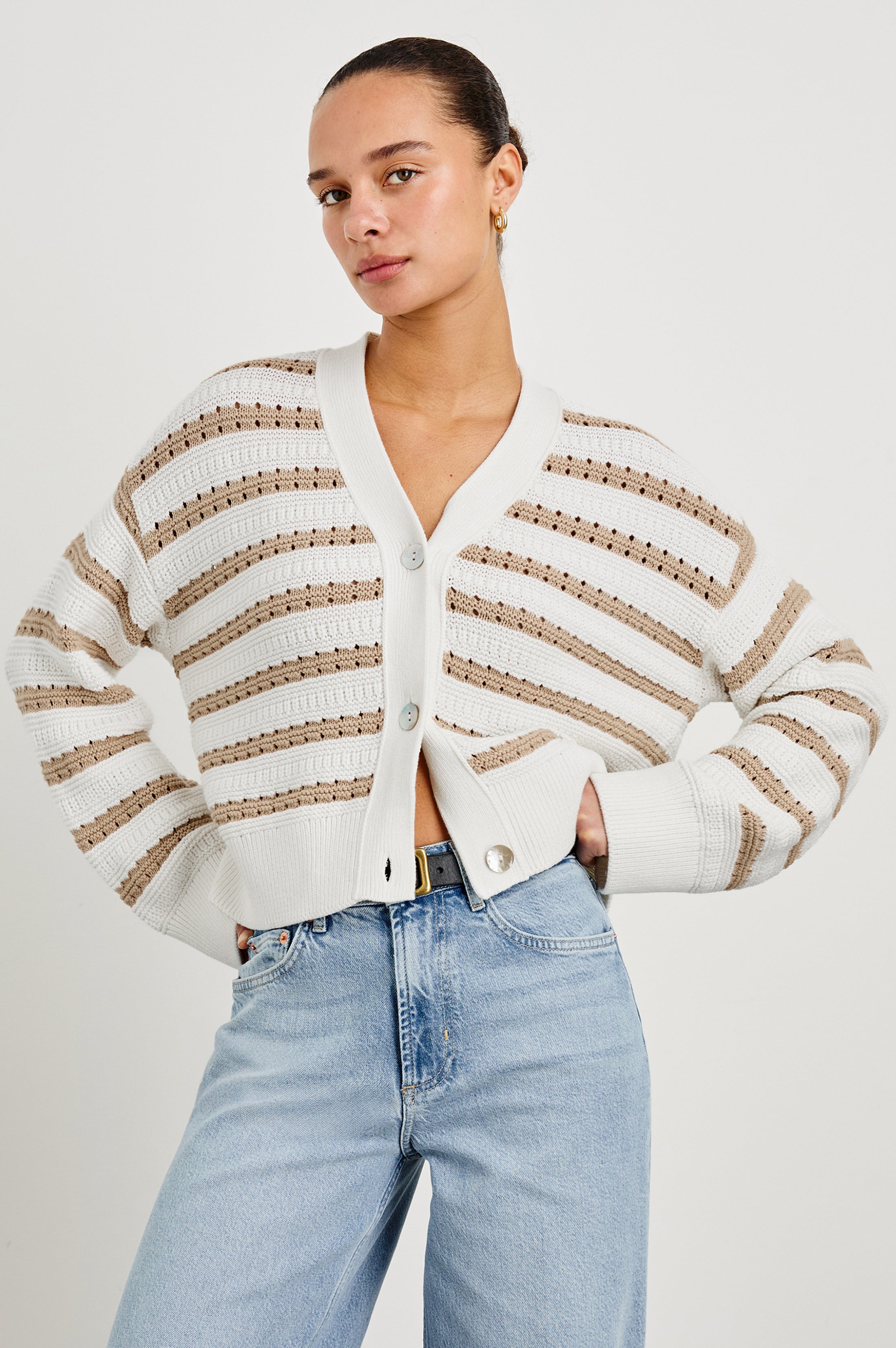 GENEVA CARDIGAN - IVORY OAT STRIPE – Rails