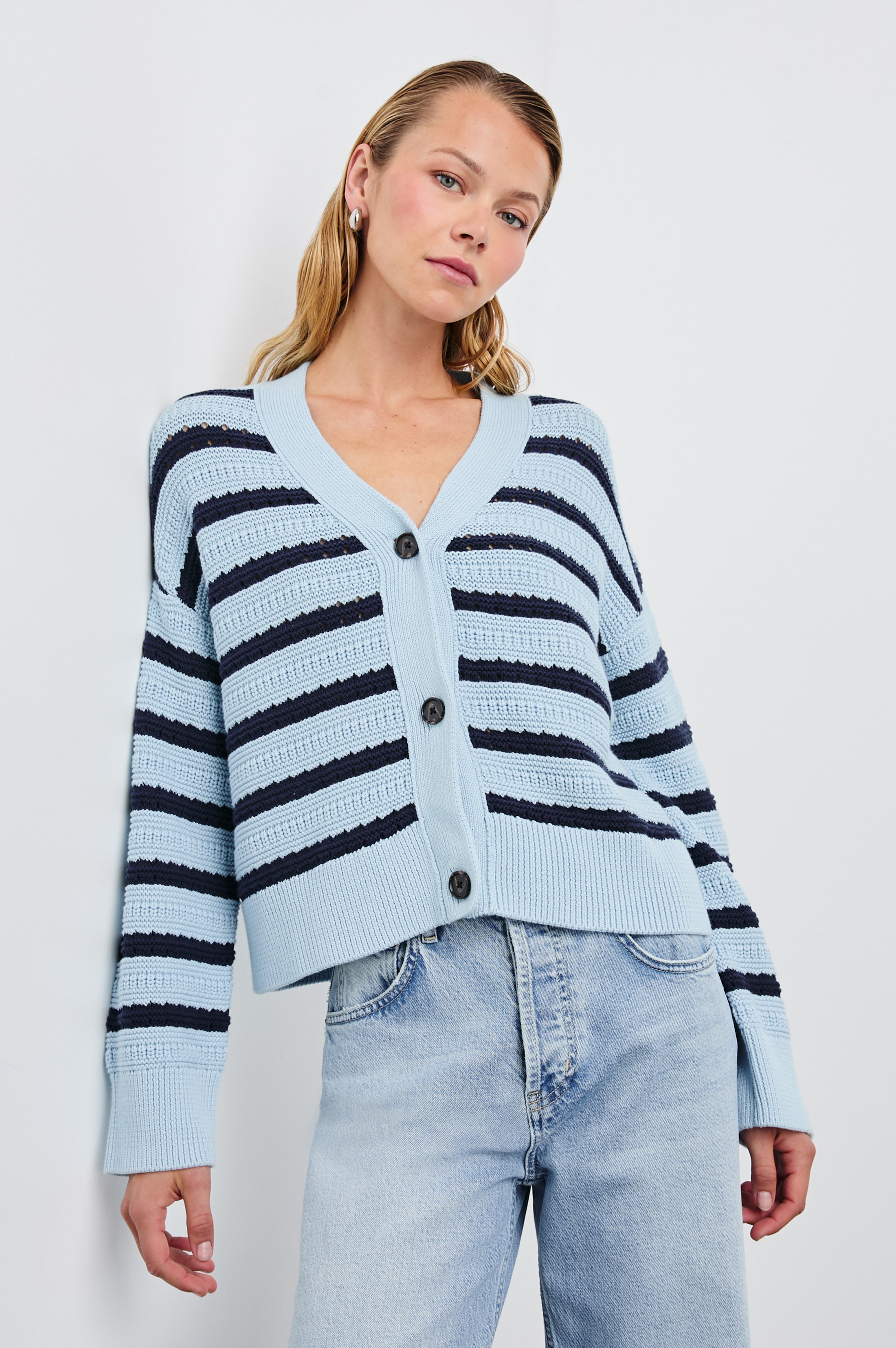 GENEVA CARDIGAN - SKY NAVY STRIPE – Rails