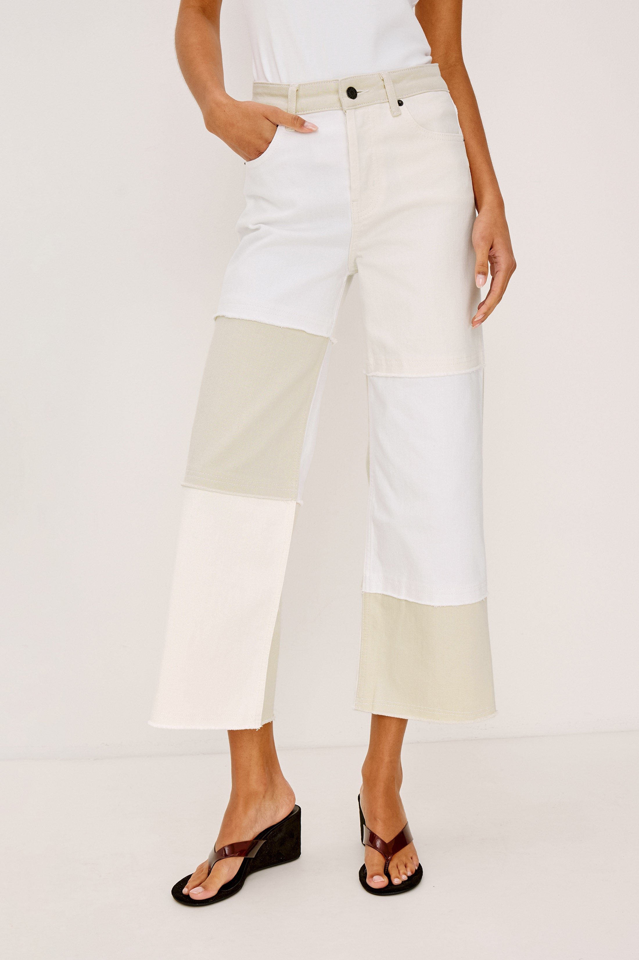 GETTY CROP WIDE LEG - ECRU PATCHWORK – Rails