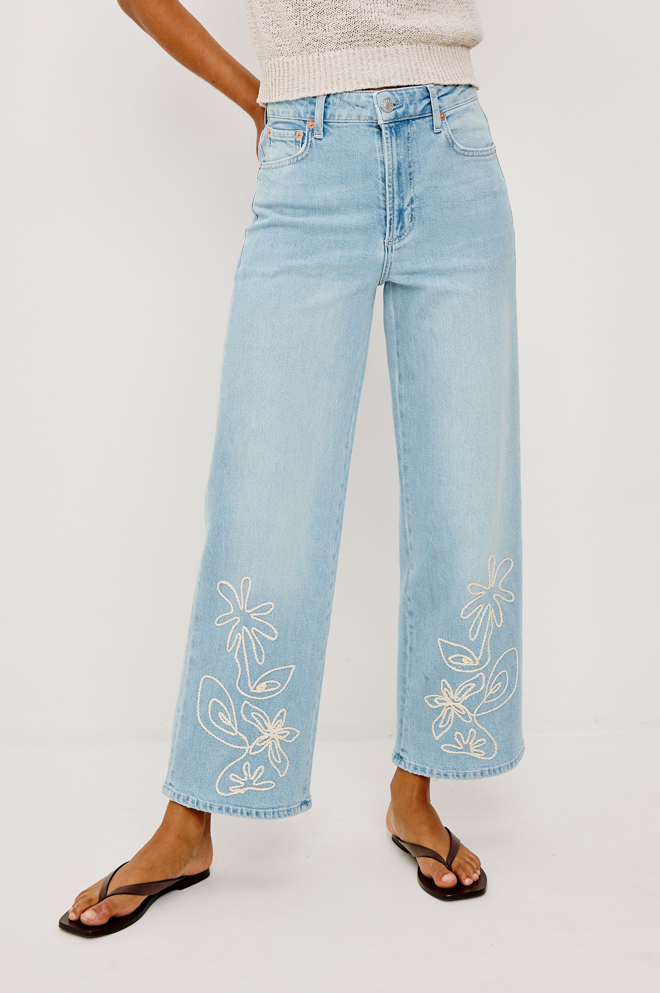 GETTY CROP WIDE LEG - LELANI EMBROIDERED – Rails