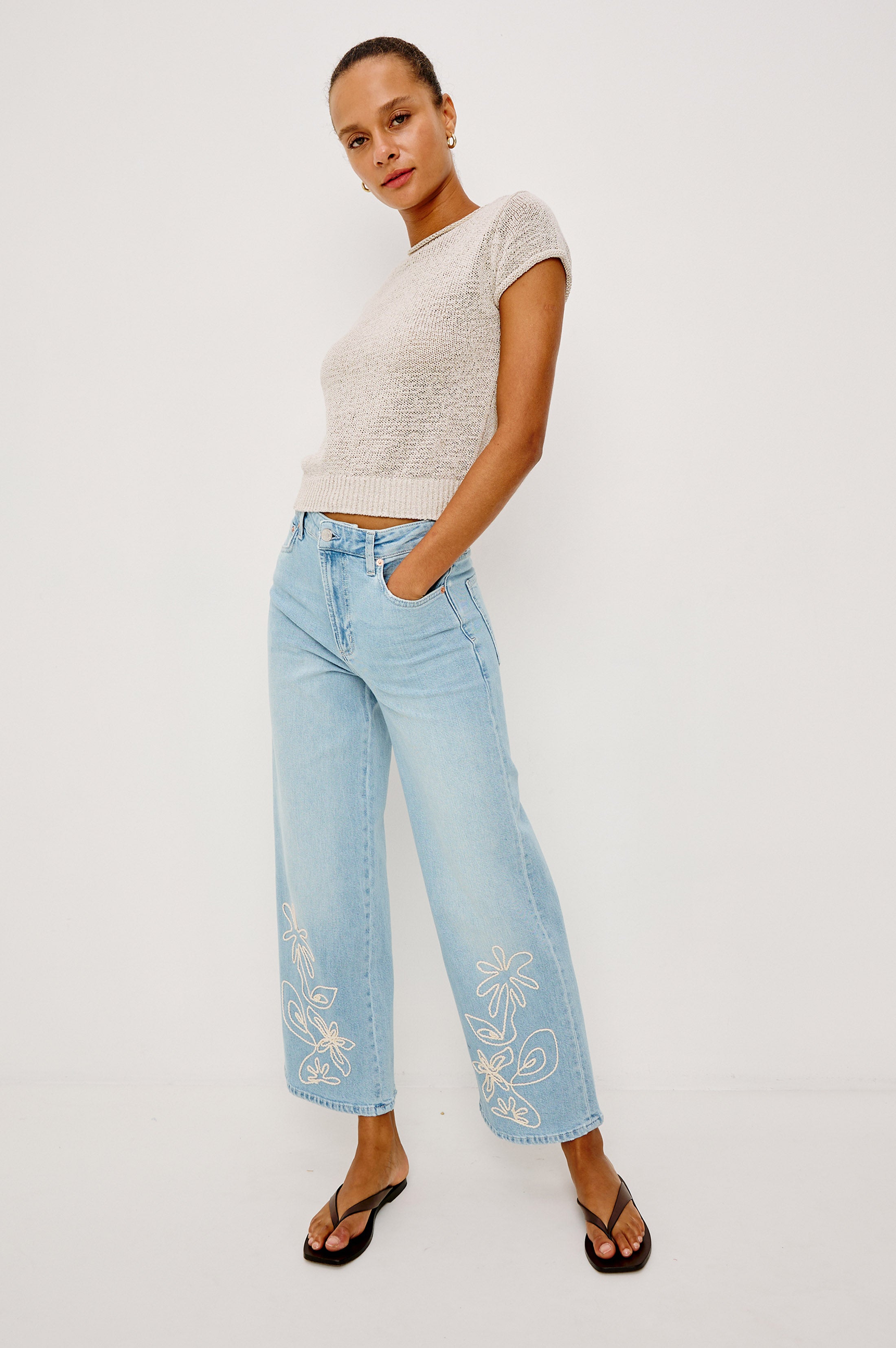 GETTY CROP WIDE LEG - LELANI EMBROIDERED – Rails