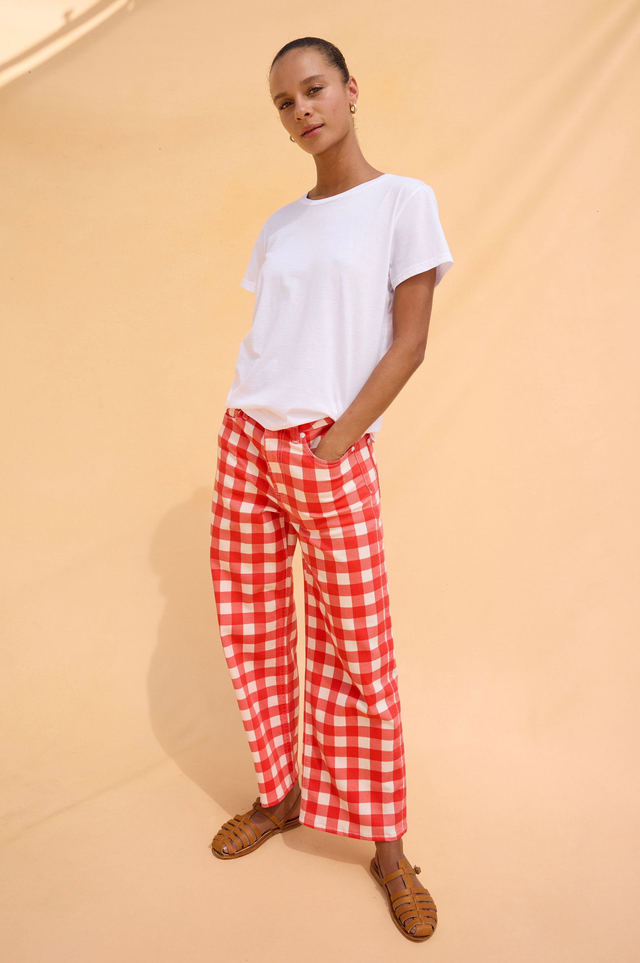 レイジー ファーストモデル RAILS X GIADZY GETTY CROP WIDE LEG - TOMATO GINGHAM – Rails