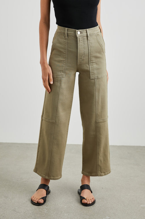 GETTY CROP UTILITY WIDE LEG - WASHED OLIVE - FRONT BODY