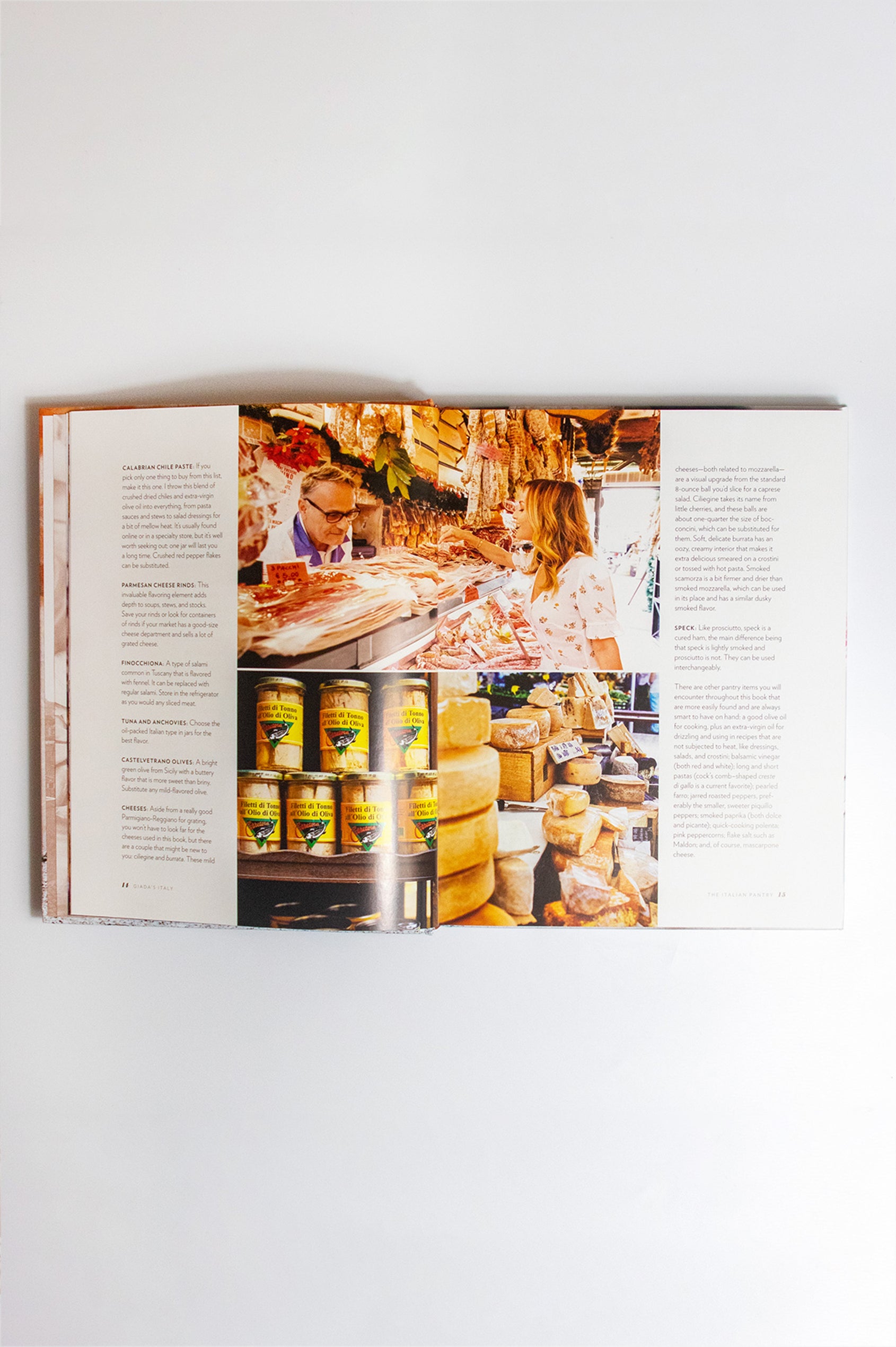 Giada's Italy hardcover book, display of inside of book