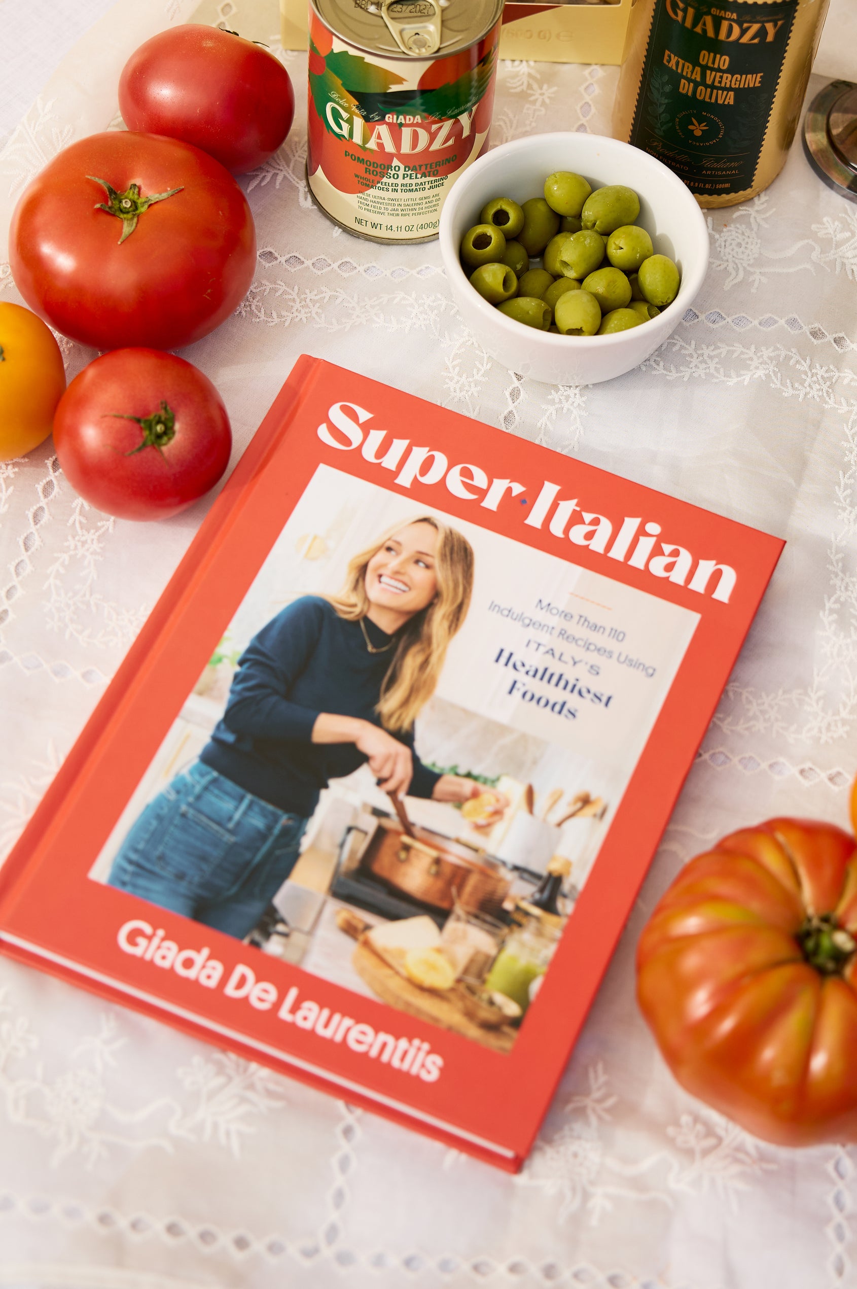 Giadzy Super Italian Cookbook - view of front cover with kitchen items