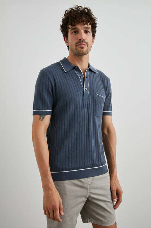 HARDY POLO SHIRT - FADED NAVY - FRONT 