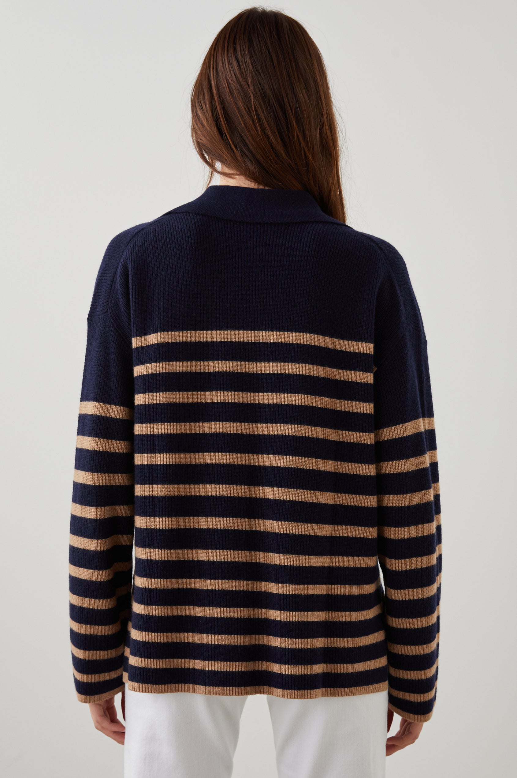 HARRIS SWEATER CAMEL NAVY STRIPE - BACK