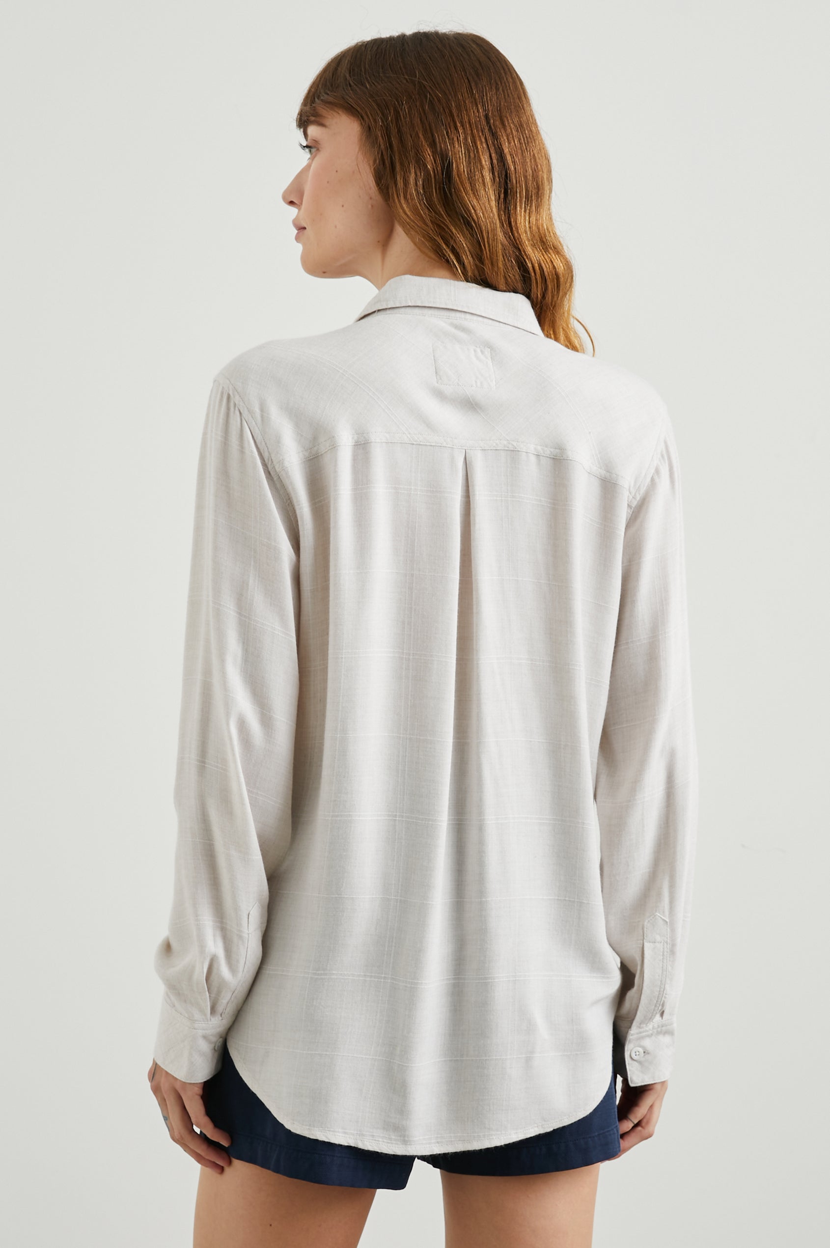 Hunter Long-Sleeve Button Up with a Chest Patch Pocket in Birch Heather Colorway - Back View Featured on Model