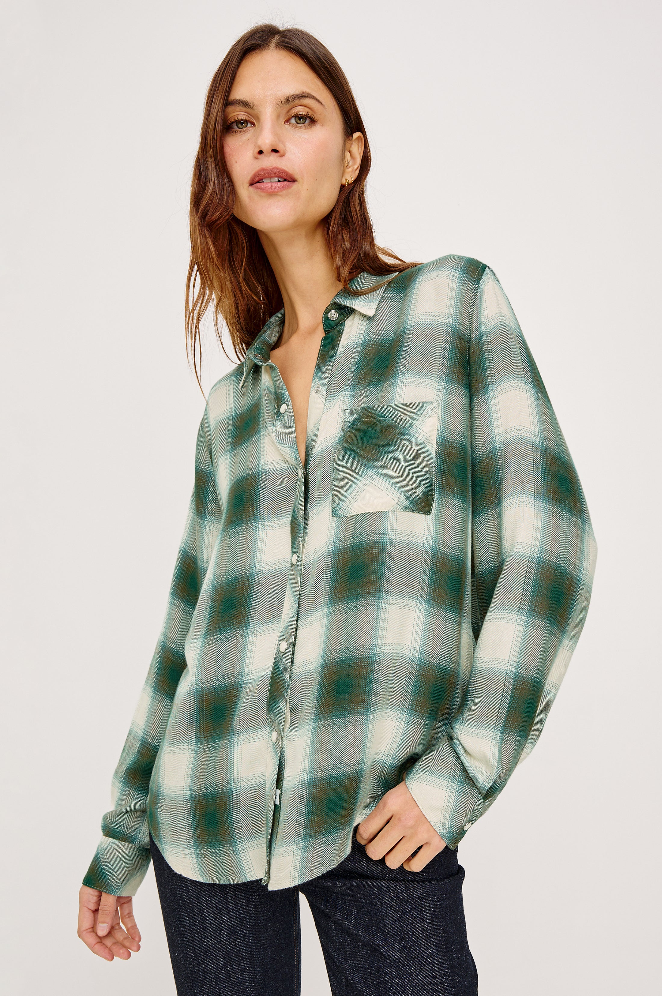 Rails Hunter Shirt in Ivory Olive Teal L
