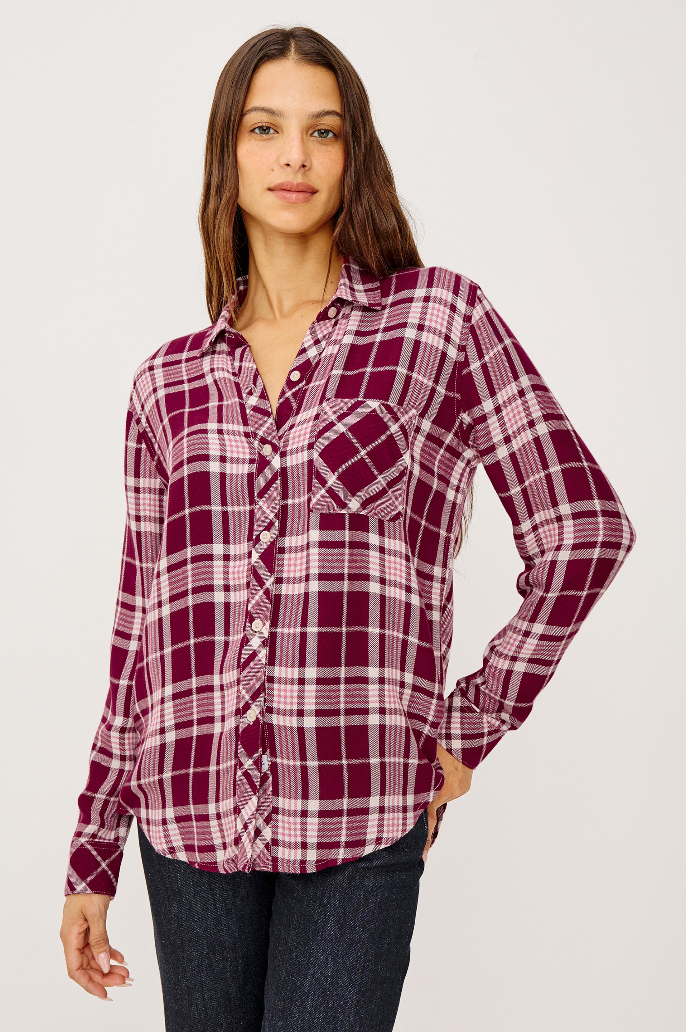 winter dress shirt Rails | Hunter - Winterberry | Size M Style SKU: F-DRS-SBS-MINI-LS This really is a Length/Linen:Lined top only Girl JJ Black Minnie