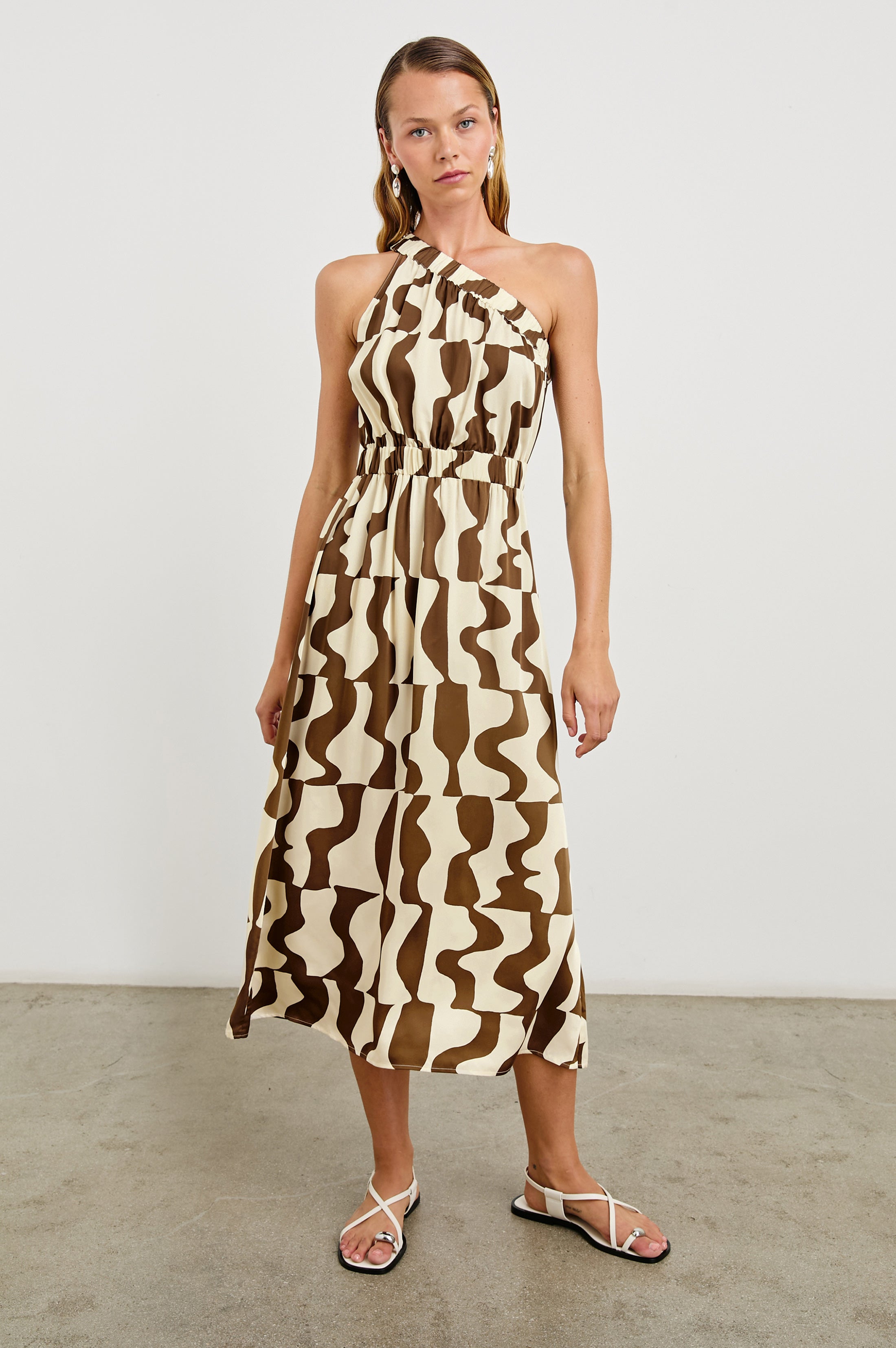 Rails India Asymmetric Geo Print Midi Dress in Copper Noto at Nordstrom, Size Medium Rails India Asymmetric Geo Print Midi Dress in Copper Noto at Nordstrom, Size Medium