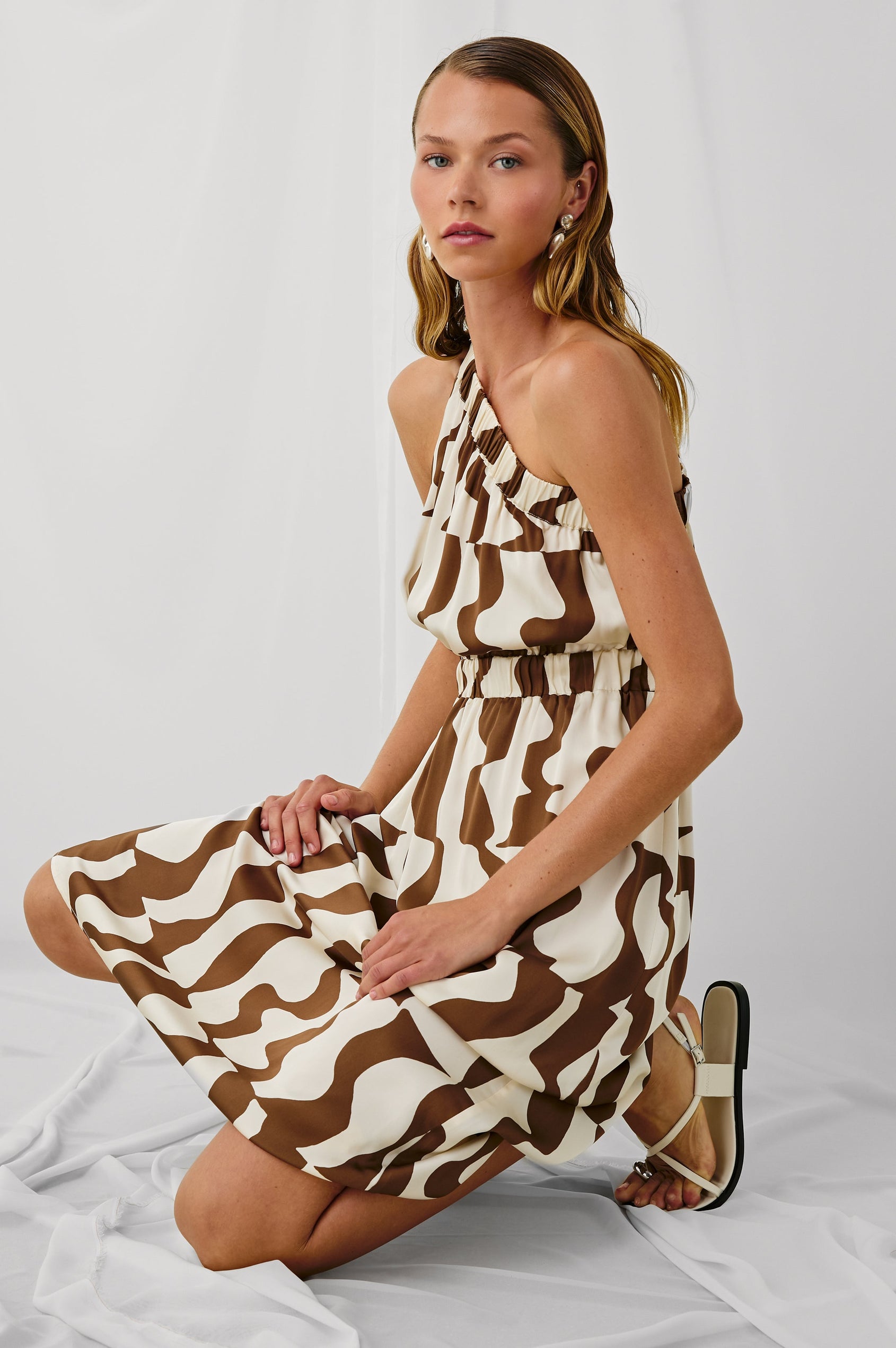 Rails India Asymmetric Geo Print Midi Dress in Copper Noto at Nordstrom, Size Medium Rails India Asymmetric Geo Print Midi Dress in Copper Noto at Nordstrom, Size Medium