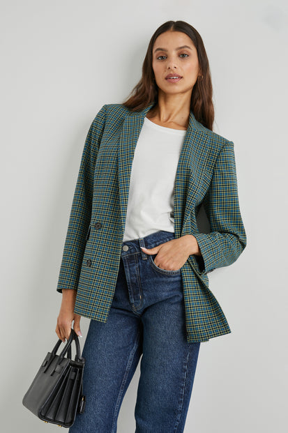JAC BLAZER-NAVY LIME CHECK - FRONT MIODELED