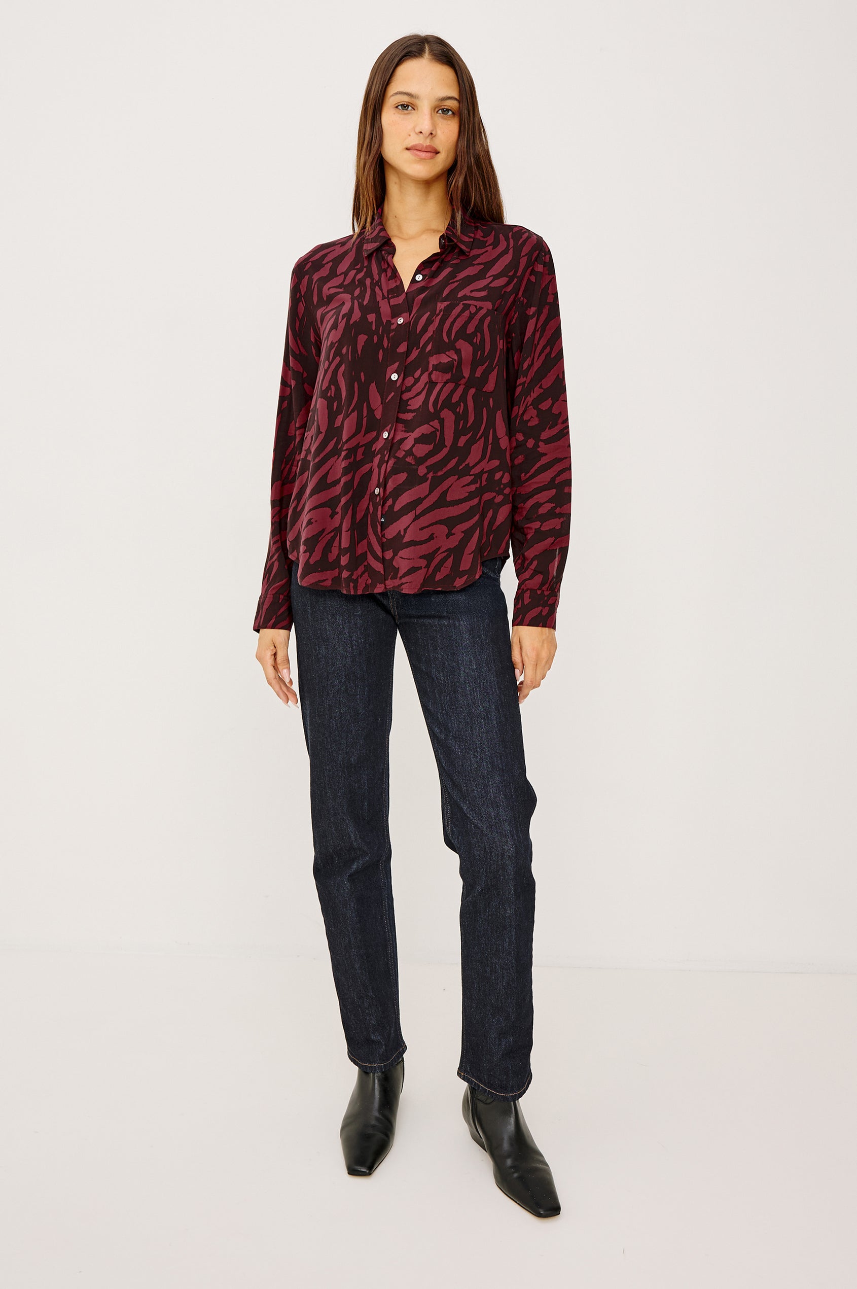 JOSEPHINE SHIRT - OXBLOOD TIGER STRIPE