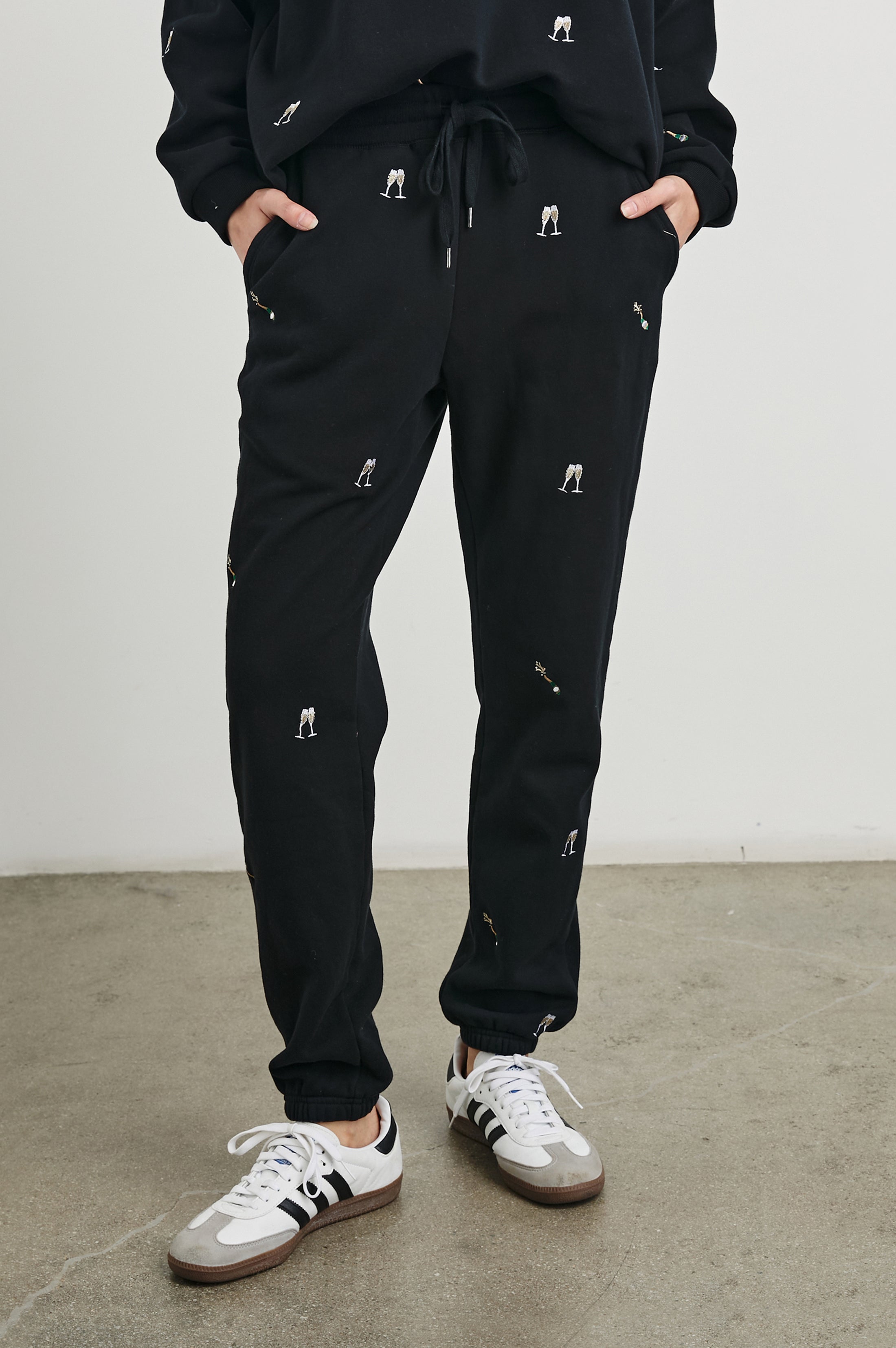 KINGSTON SWEATPANT - BLACK CHAMPAGNE EMBROIDERY – Rails