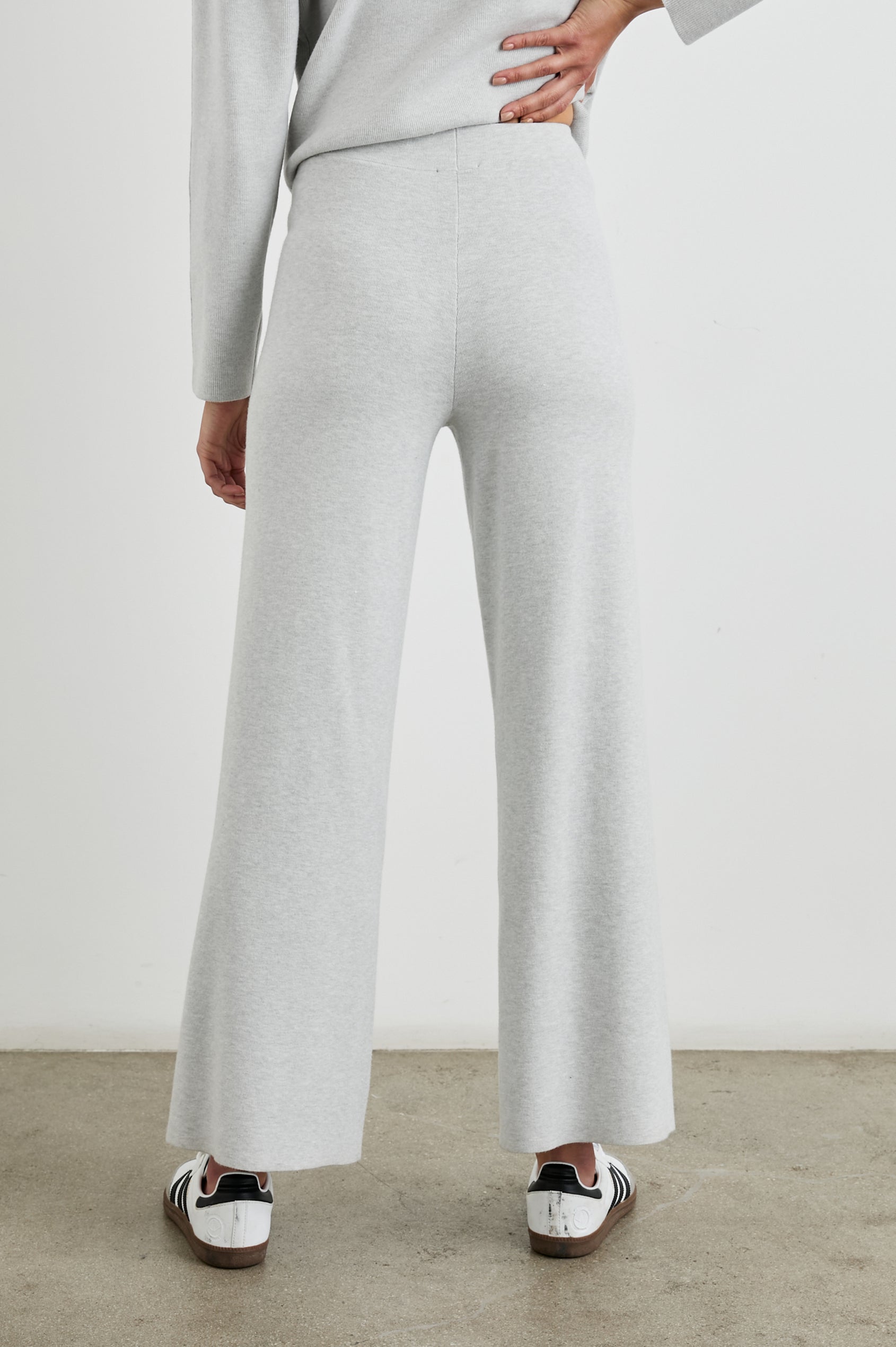 Krista Pants with an Elastic Waist in Light Heather Grey Colorway - Back View Featured on Model